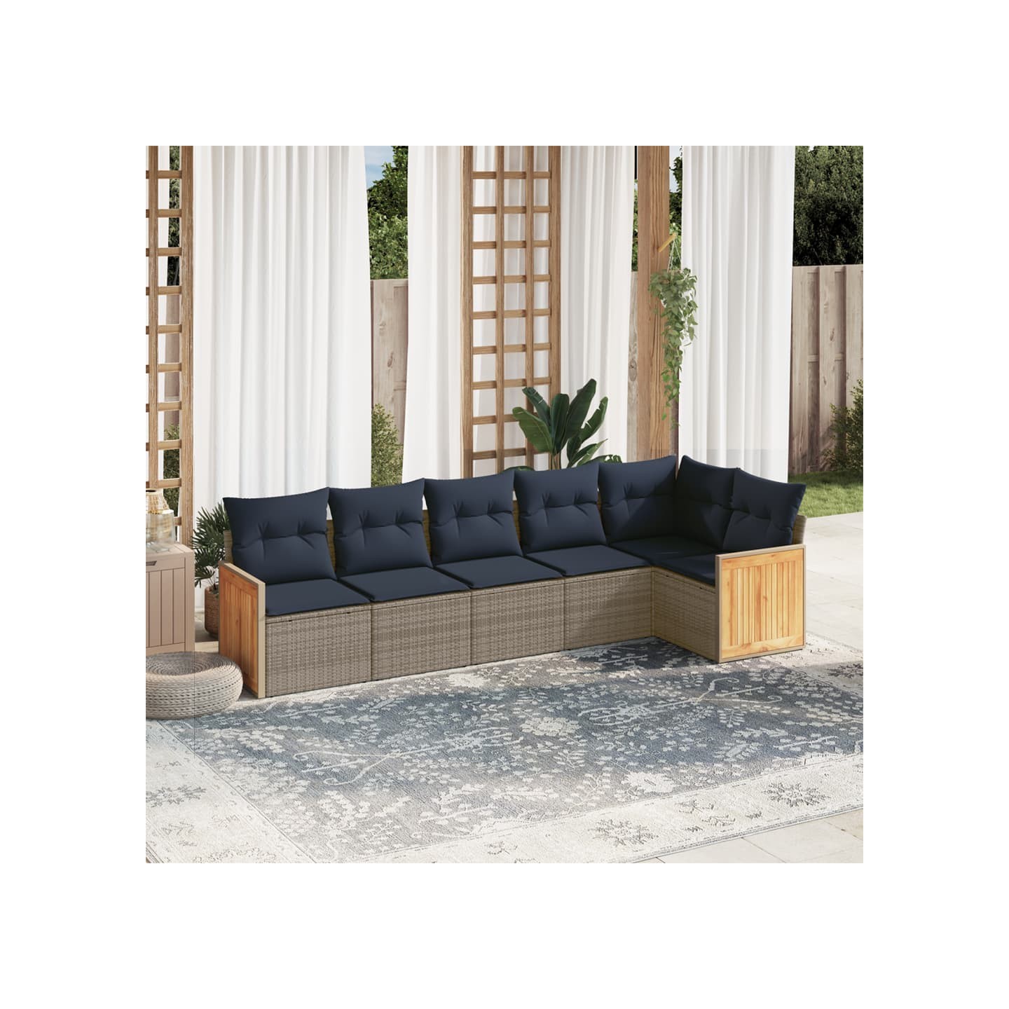 Ensemble de canapé de jardin 6 pcs avec coussins gris résine tressée