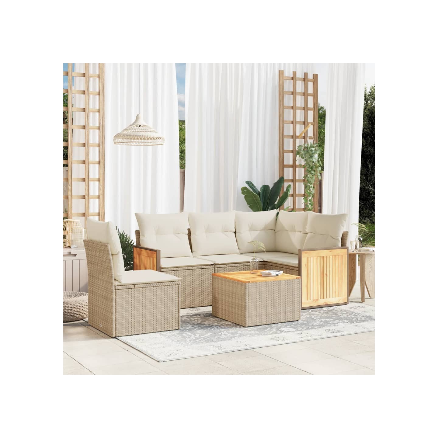 Salon de jardin avec coussins 6 pcs beige résine tressée