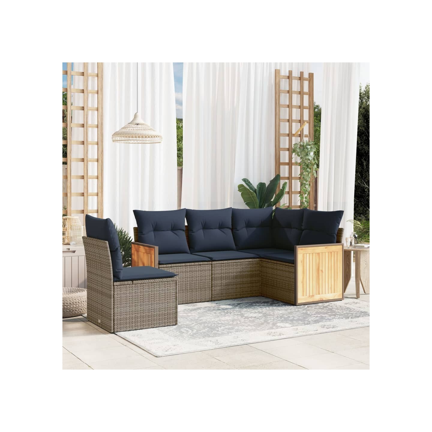 Ensemble de canapé de jardin 5 pcs avec coussins gris résine tressée