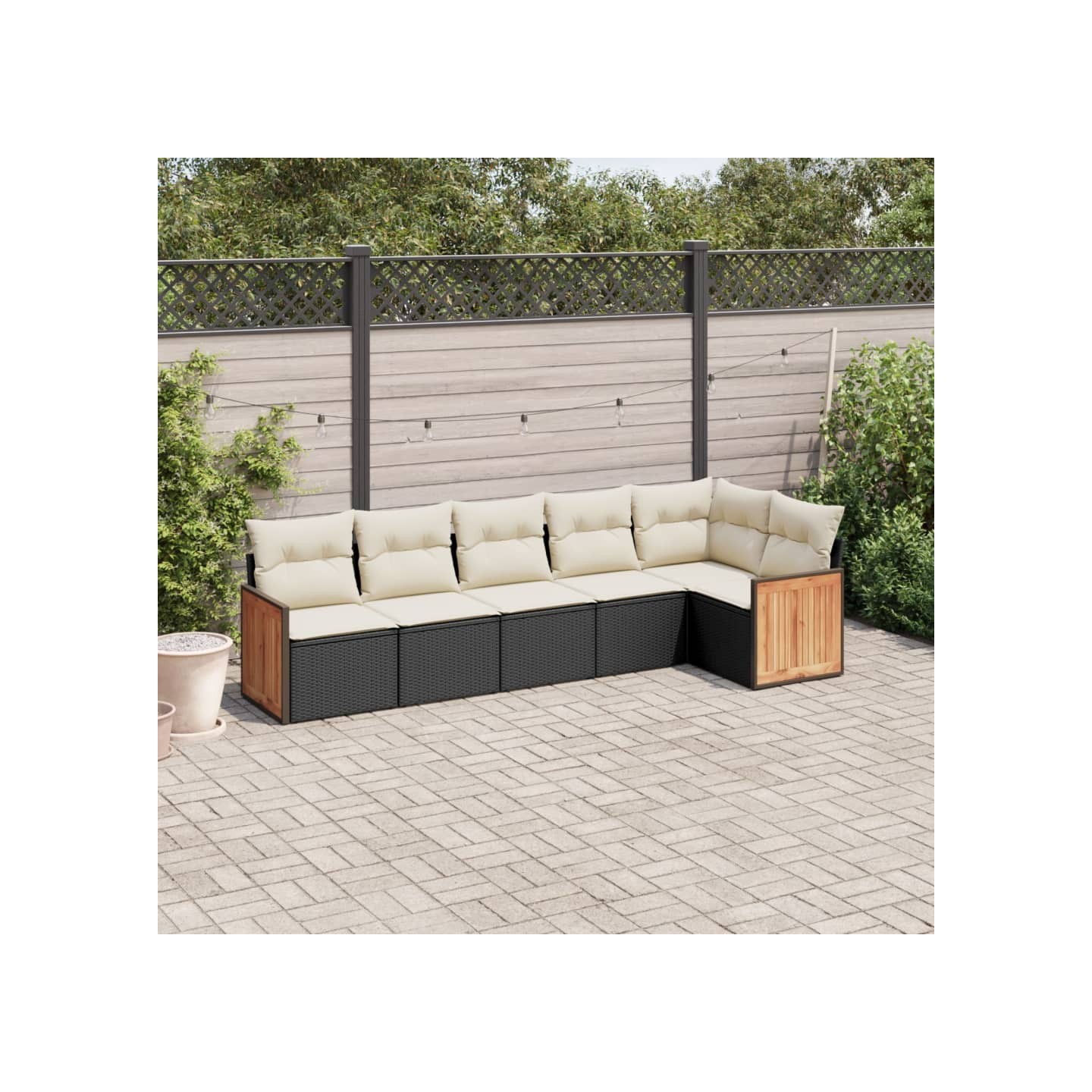 Salon de jardin 6 pcs avec coussins noir résine tressée