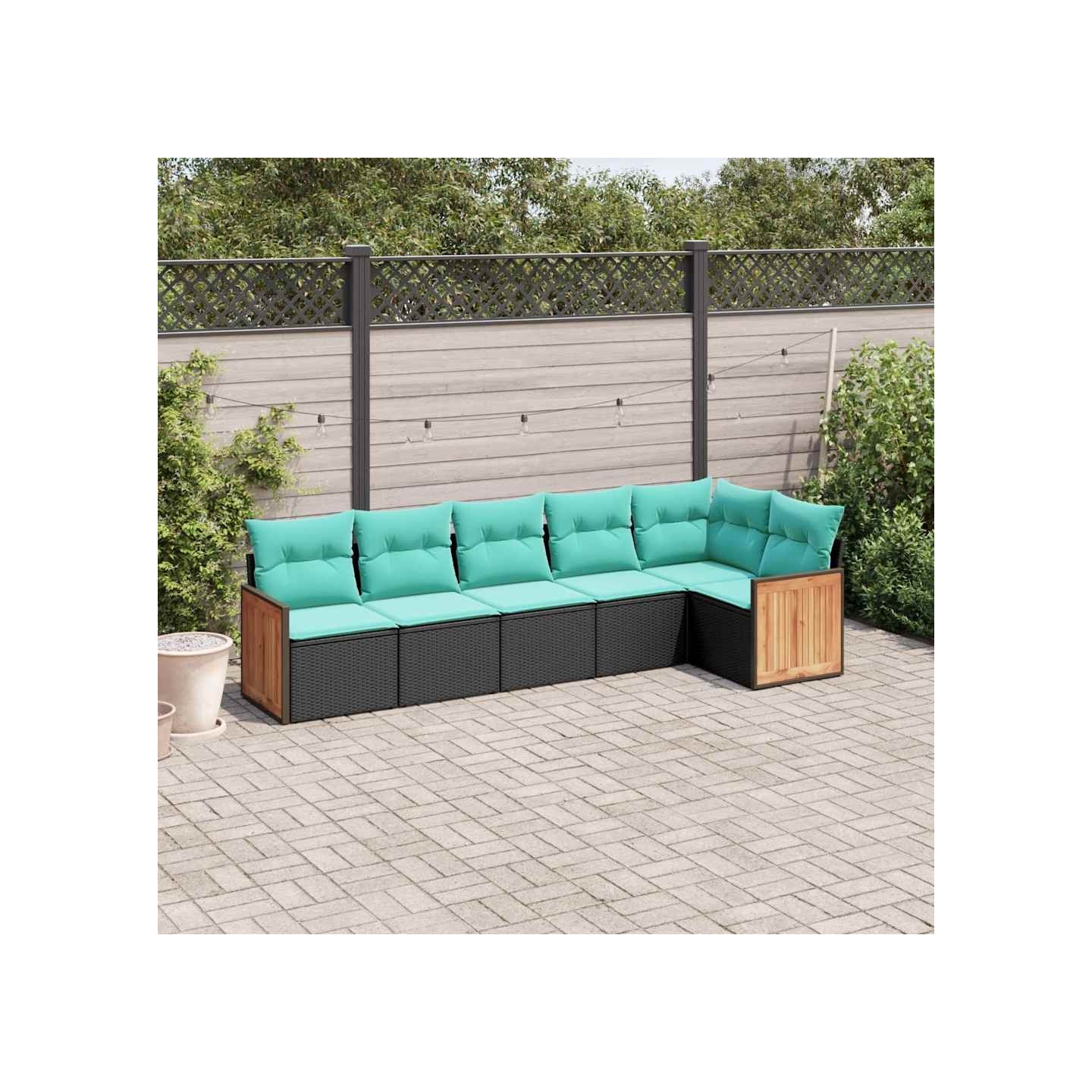 Salon de jardin 6 pcs avec coussins noir résine tressée