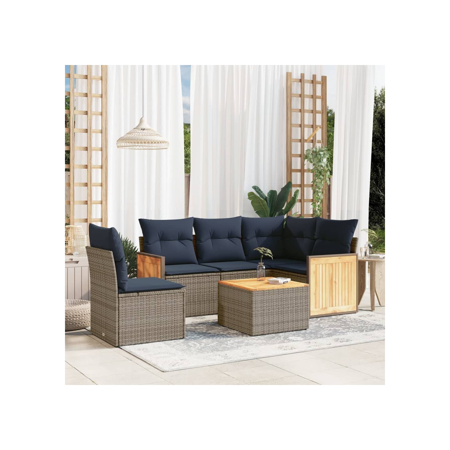 Ensemble de canapé de jardin 6 pcs avec coussins gris résine tressée