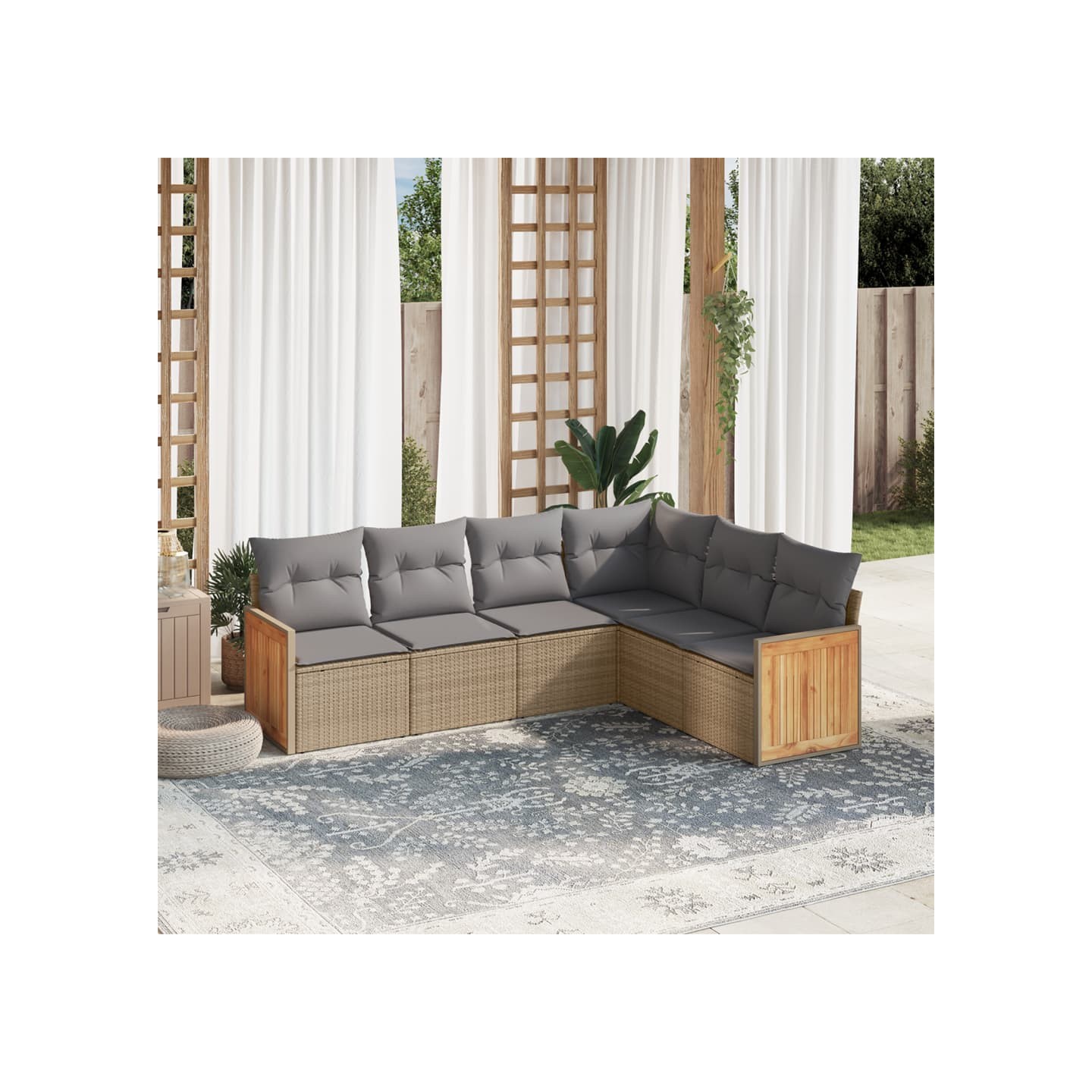 Salon de jardin avec coussins 6 pcs beige résine tressée