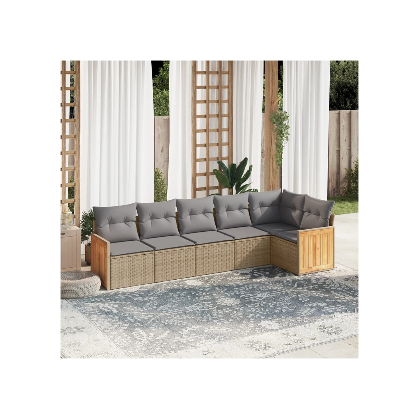 Salon de jardin avec coussins 6 pcs beige résine tressée