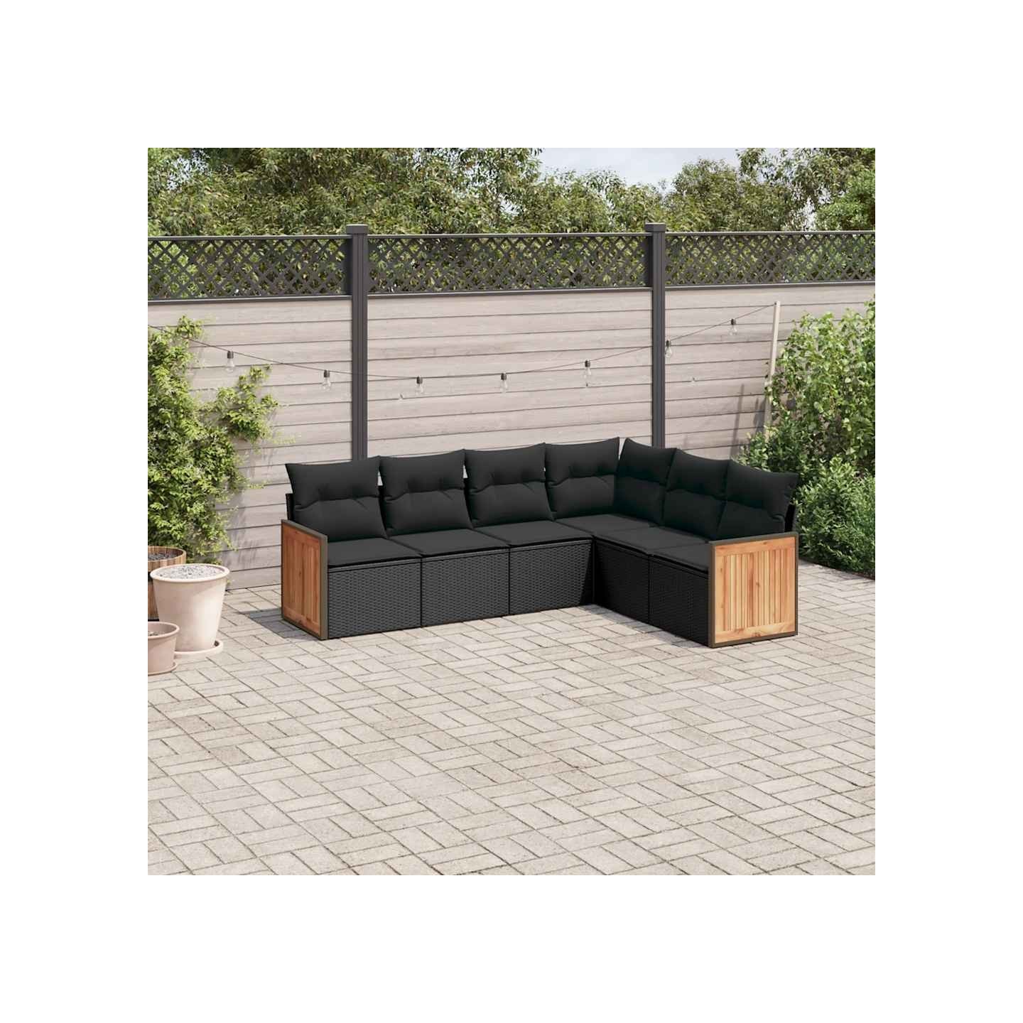 Salon de jardin 6 pcs avec coussins noir résine tressée