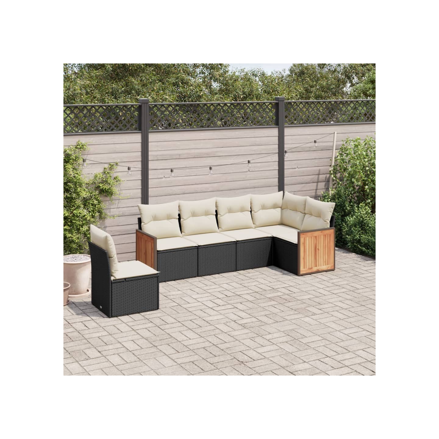 Salon de jardin 6 pcs avec coussins noir résine tressée