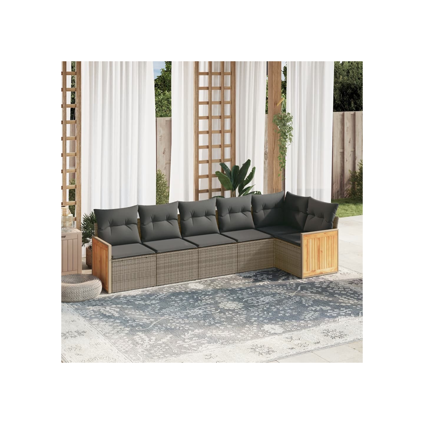 Salon de jardin 6 pcs avec coussins gris résine tressée