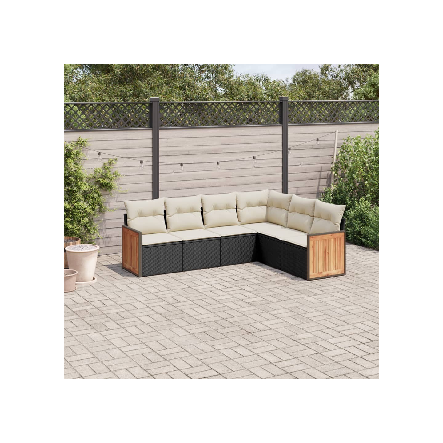 Salon de jardin 6 pcs avec coussins noir résine tressée