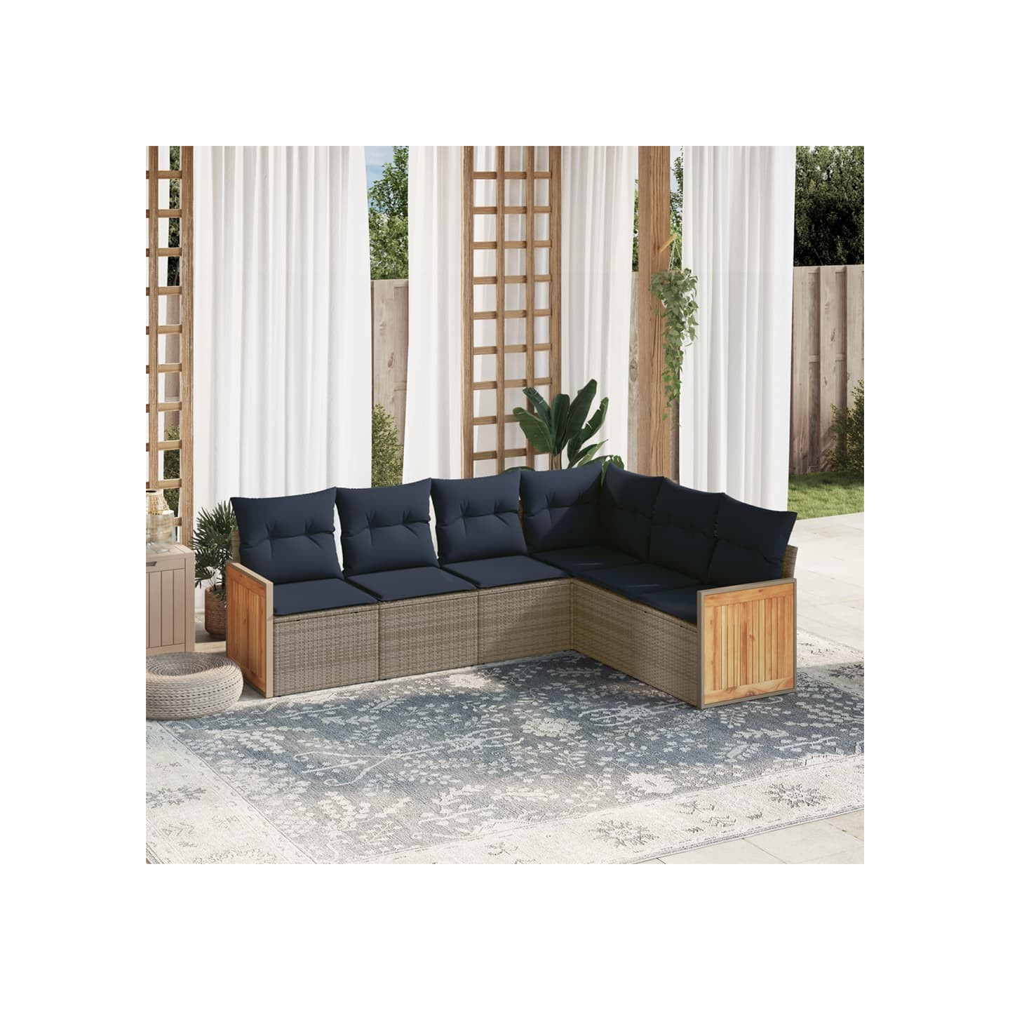 Ensemble de canapé de jardin 6 pcs avec coussins gris résine tressée
