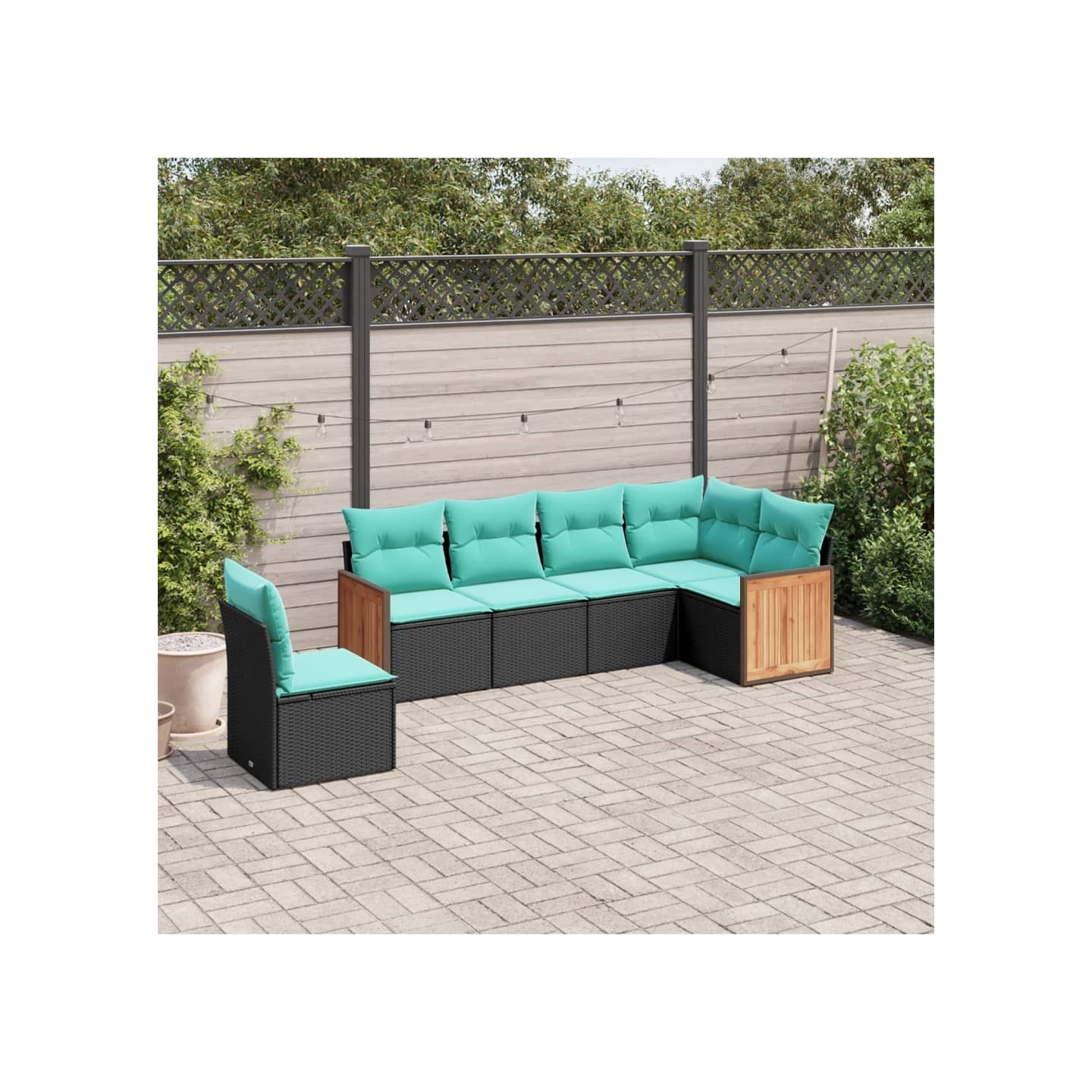 Salon de jardin 6 pcs avec coussins noir résine tressée