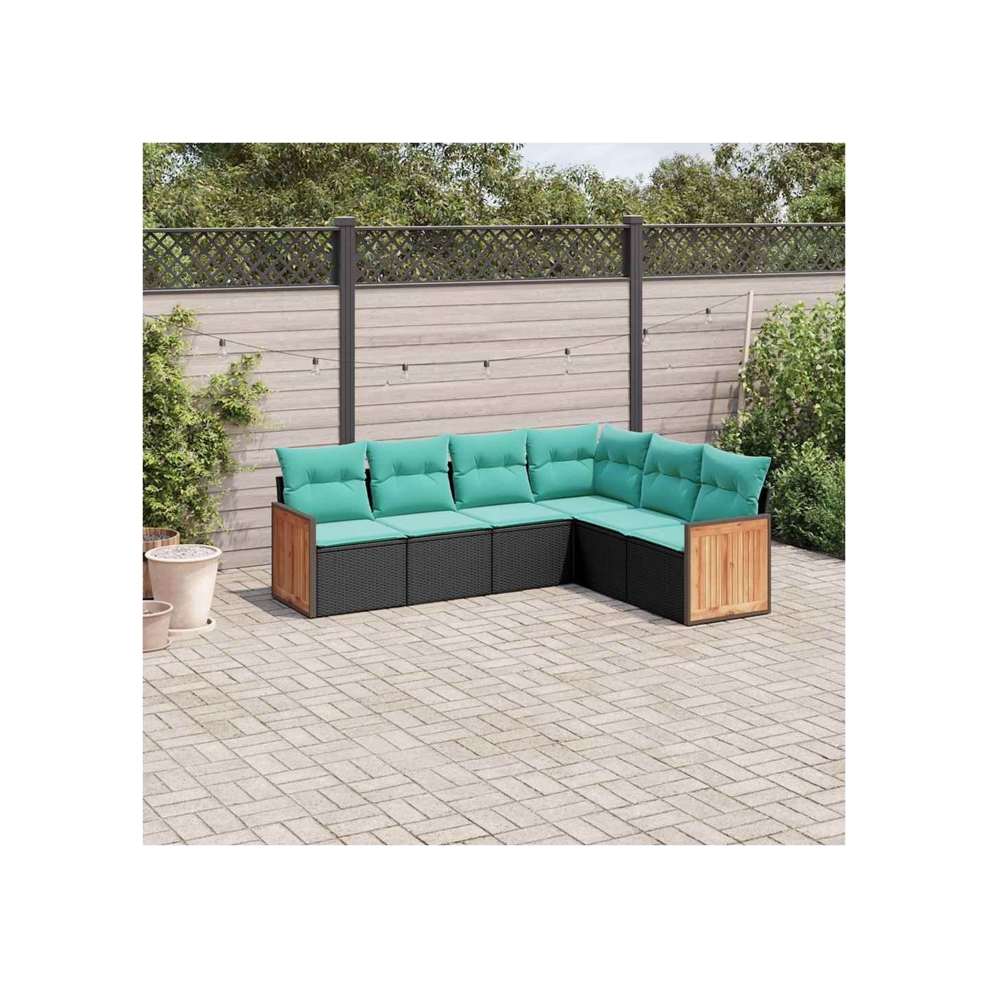 Salon de jardin 6 pcs avec coussins noir résine tressée