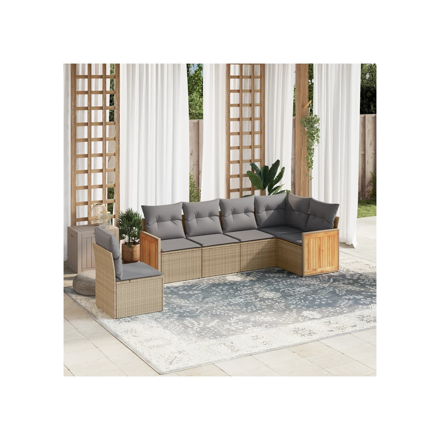 Salon de jardin avec coussins 6 pcs beige résine tressée