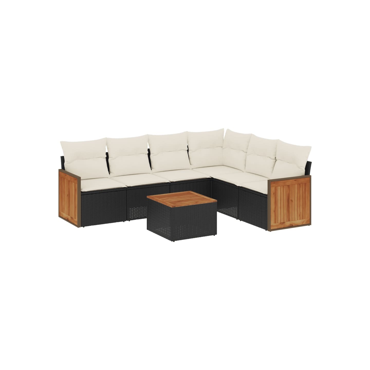 Salon de jardin 7 pcs avec coussins noir résine tressée