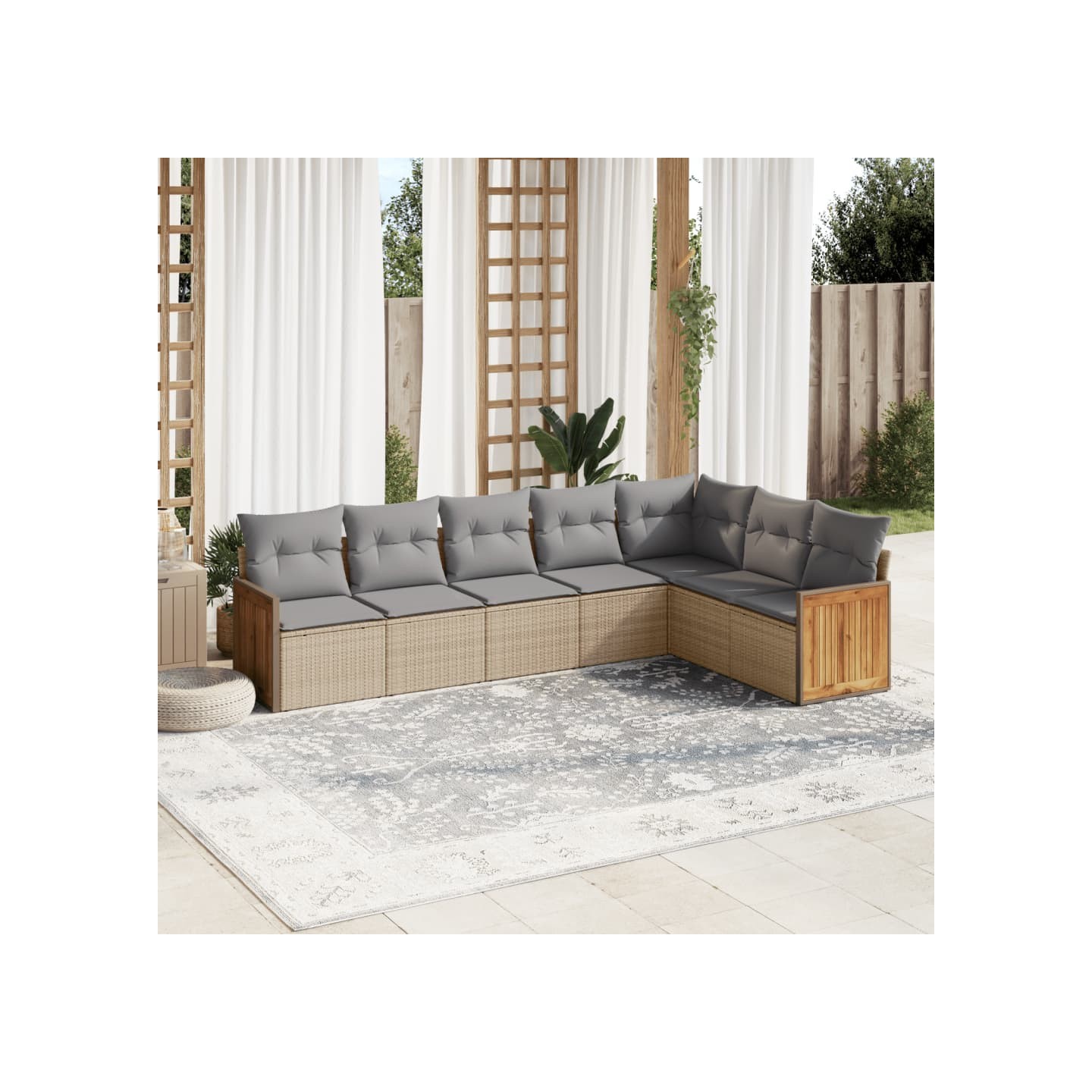 Salon de jardin avec coussins 7 pcs beige résine tressée