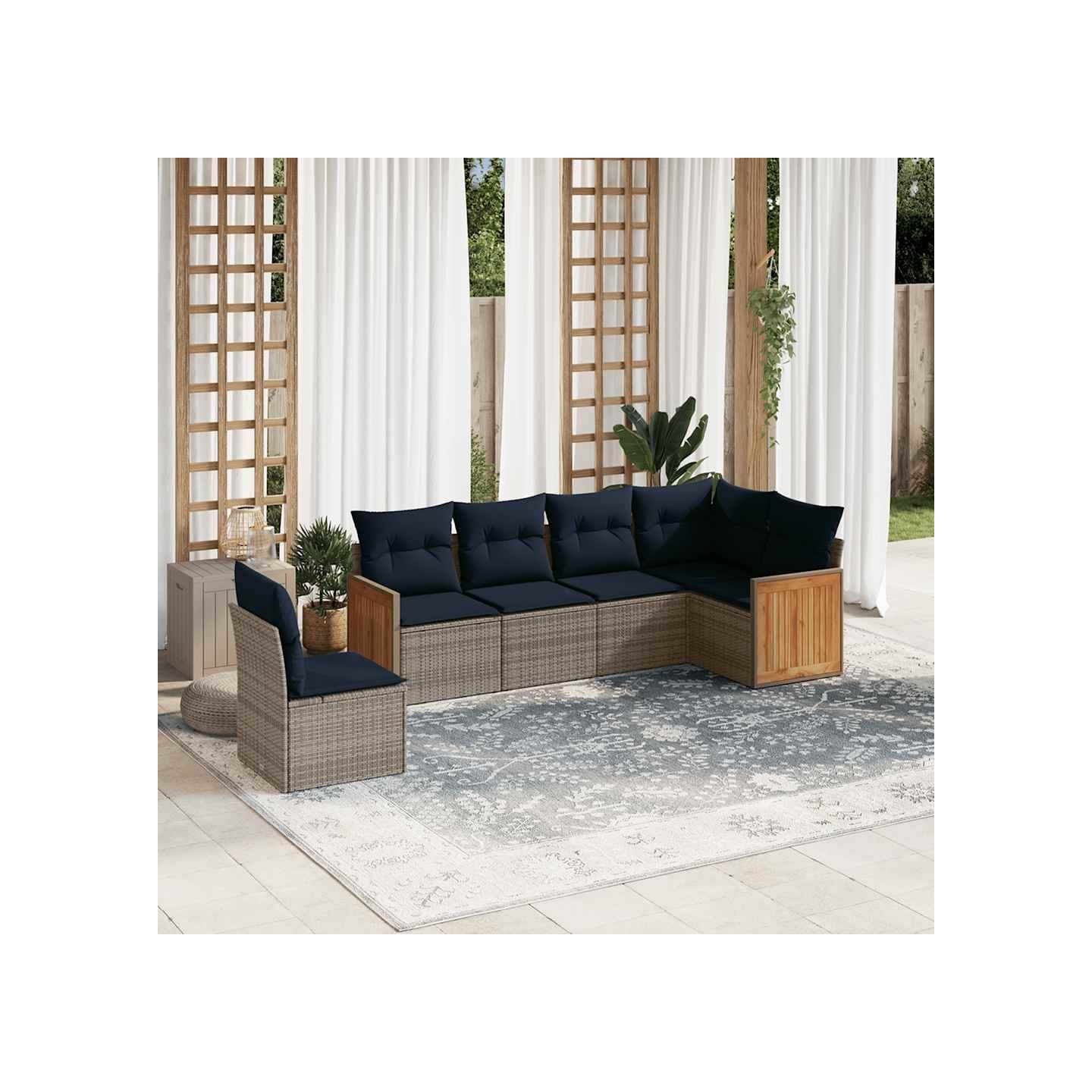 Ensemble de canapé de jardin 6 pcs avec coussins gris résine tressée