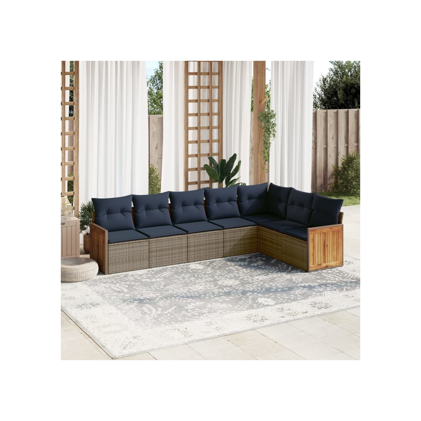 Ensemble de canapé de jardin 7 pcs avec coussins gris résine tressée