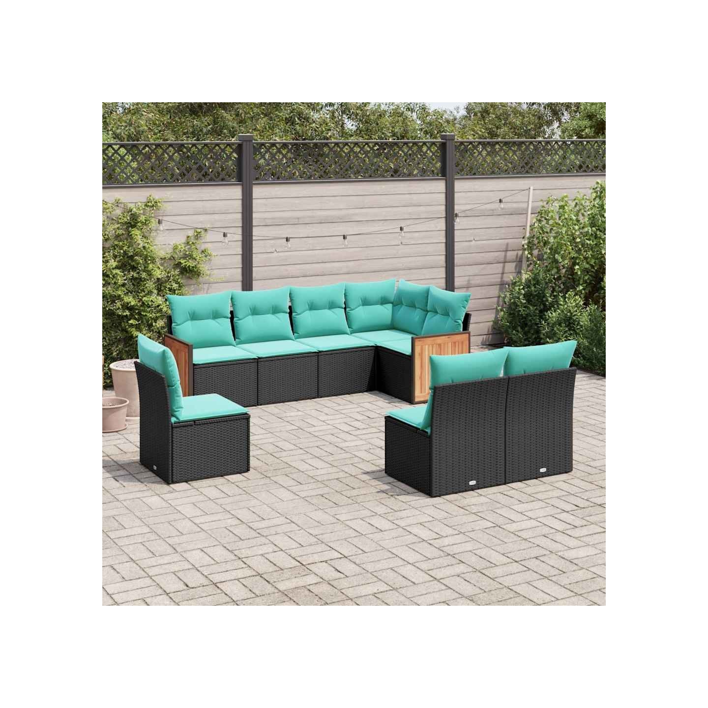 Salon de jardin 8 pcs avec coussins noir résine tressée