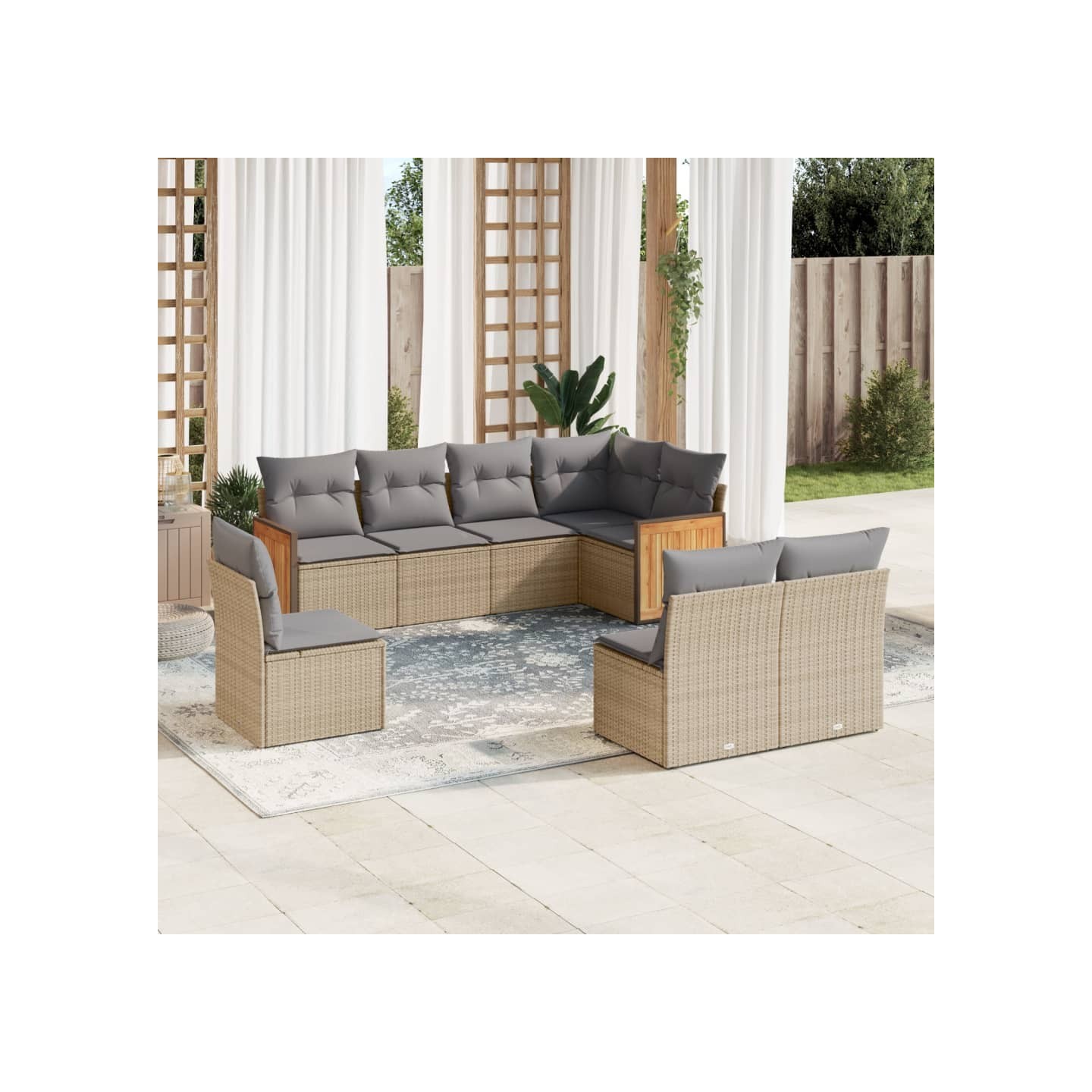 Salon de jardin avec coussins 8 pcs beige résine tressée