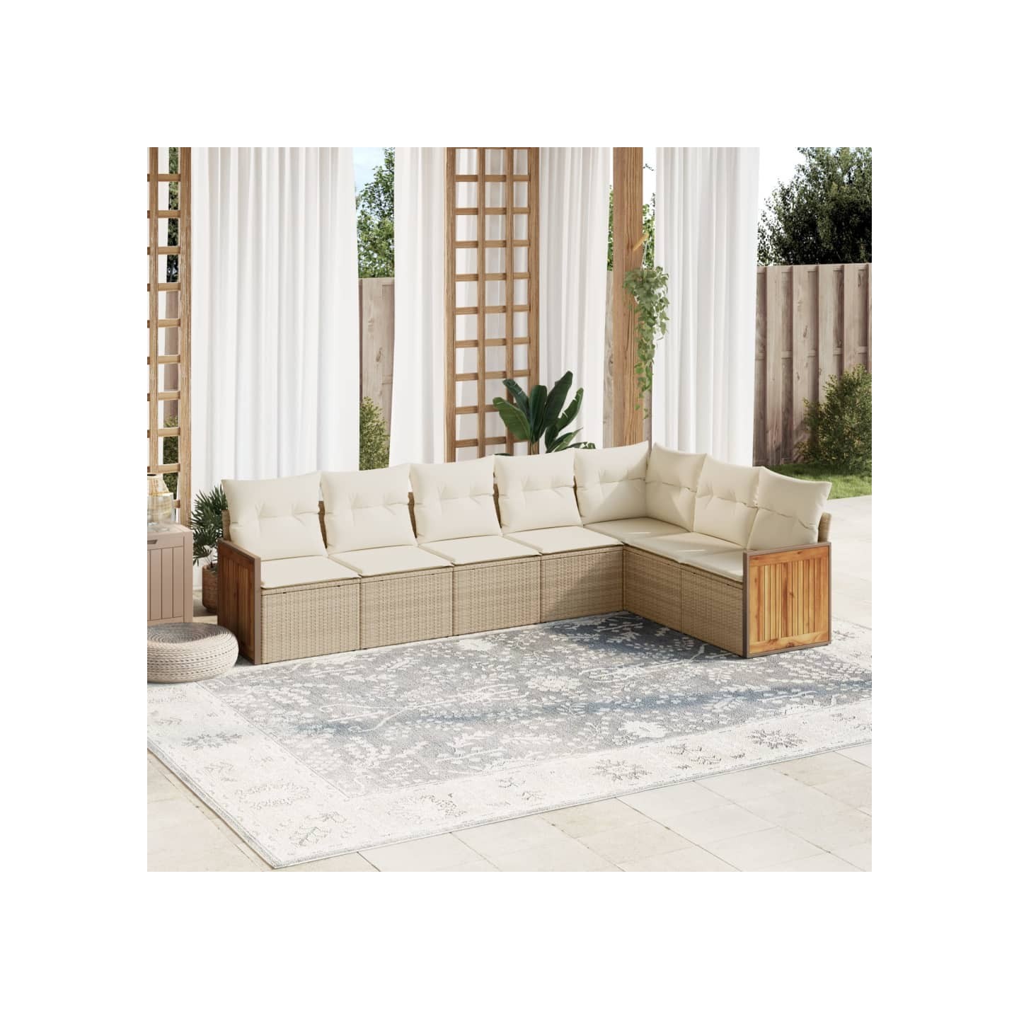 Salon de jardin avec coussins 7 pcs beige résine tressée