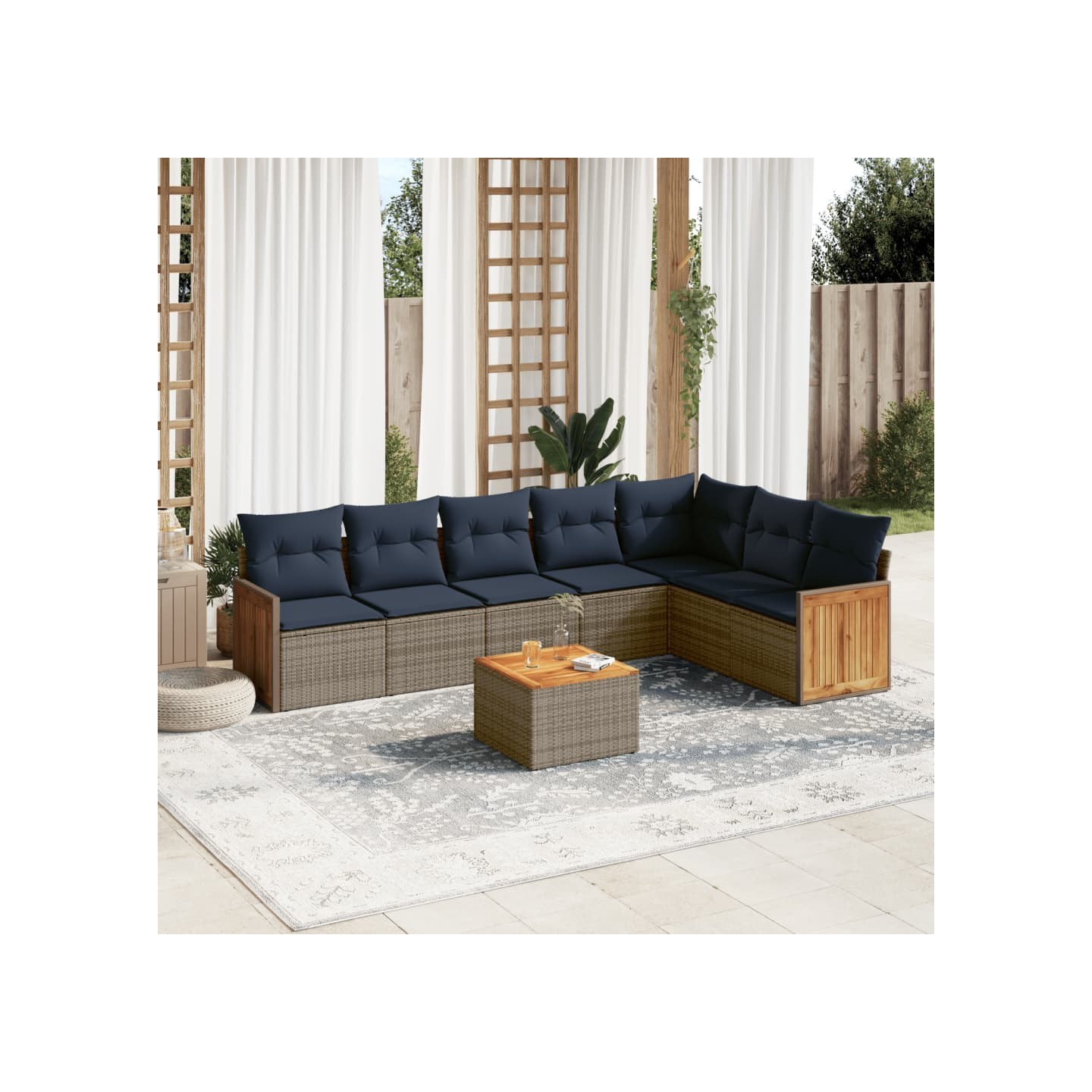 Ensemble de canapé de jardin 8 pcs avec coussins gris résine tressée