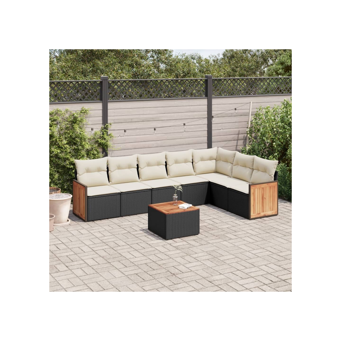 Salon de jardin 8 pcs avec coussins noir résine tressée