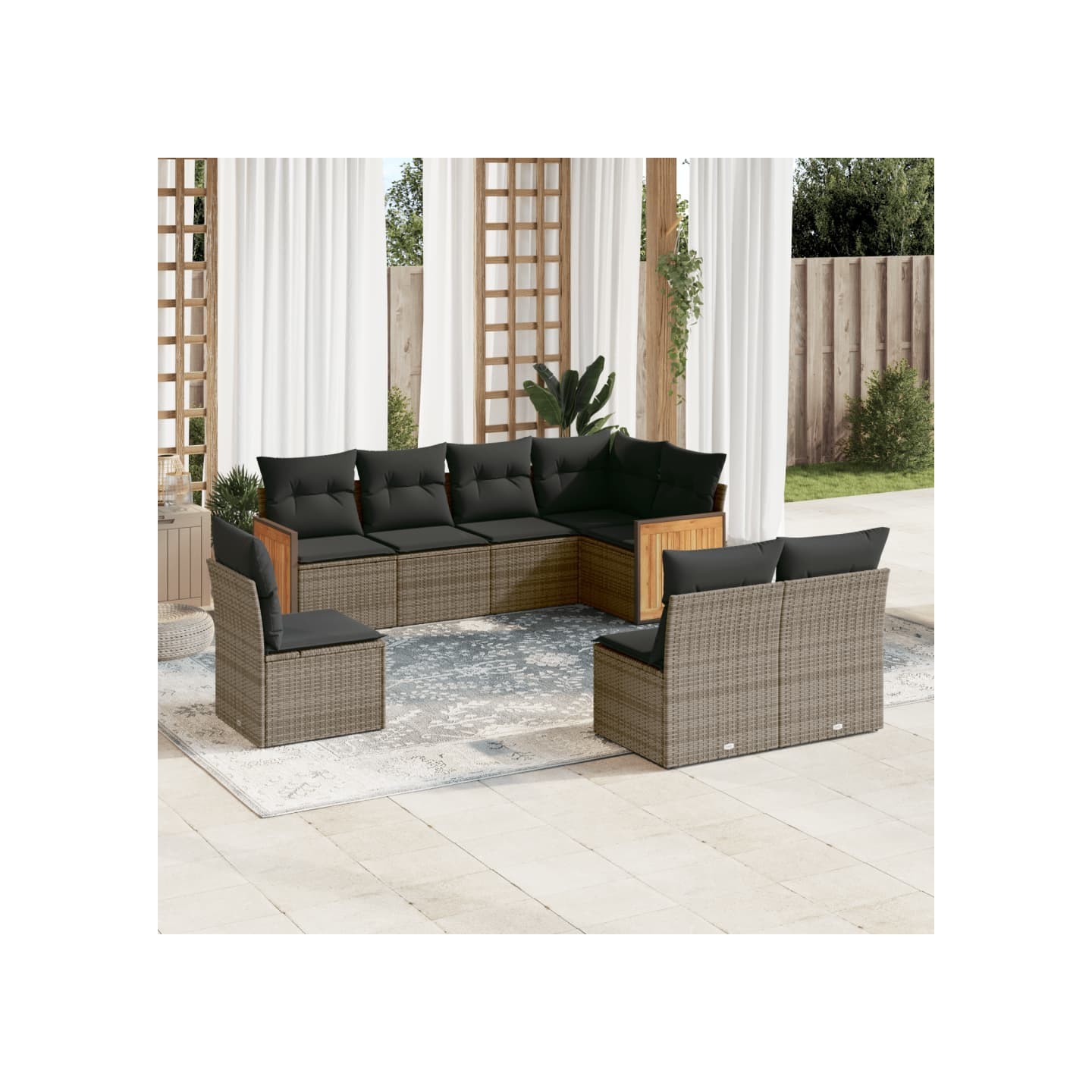 Salon de jardin 8 pcs avec coussins gris résine tressée