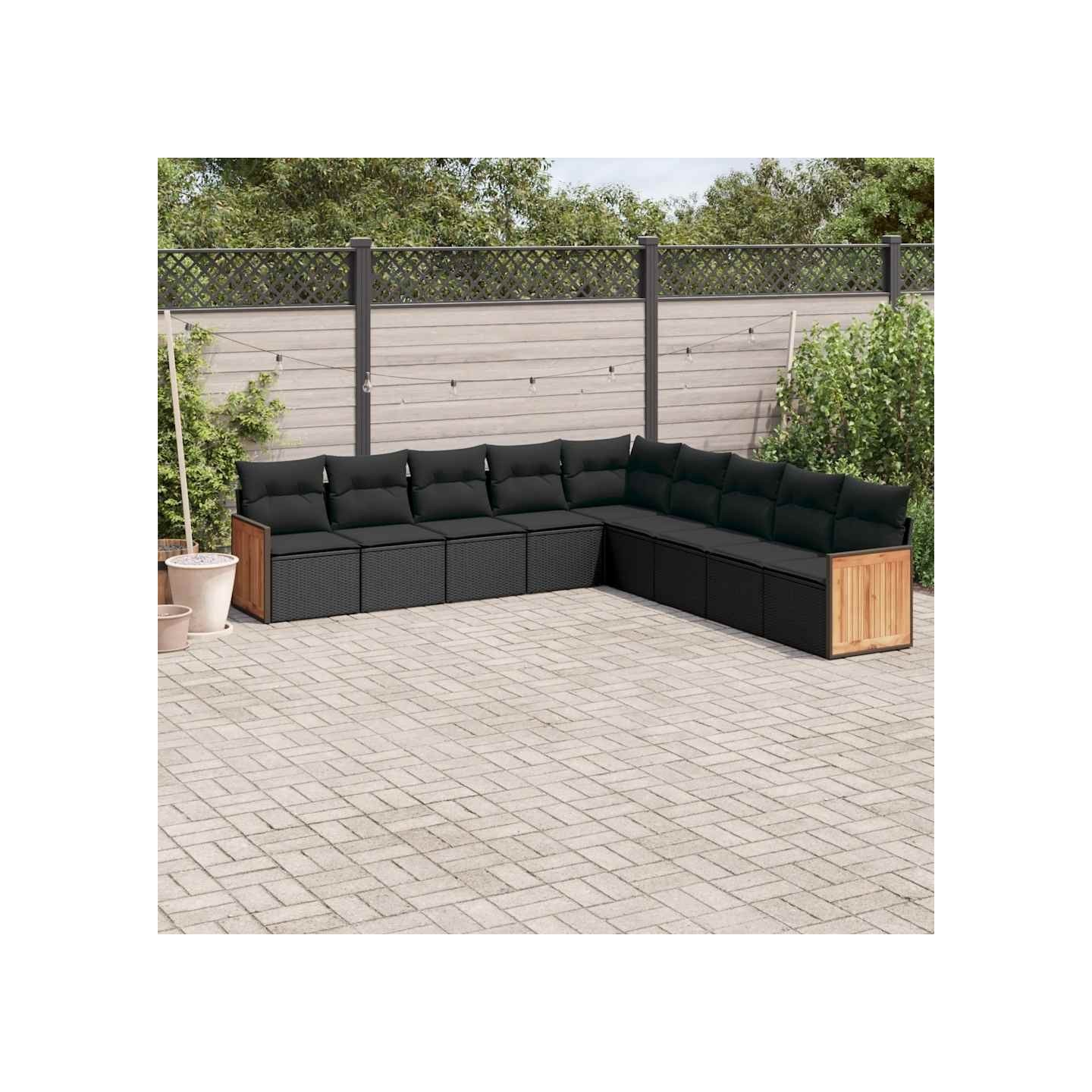 Salon de jardin 9 pcs avec coussins noir résine tressée