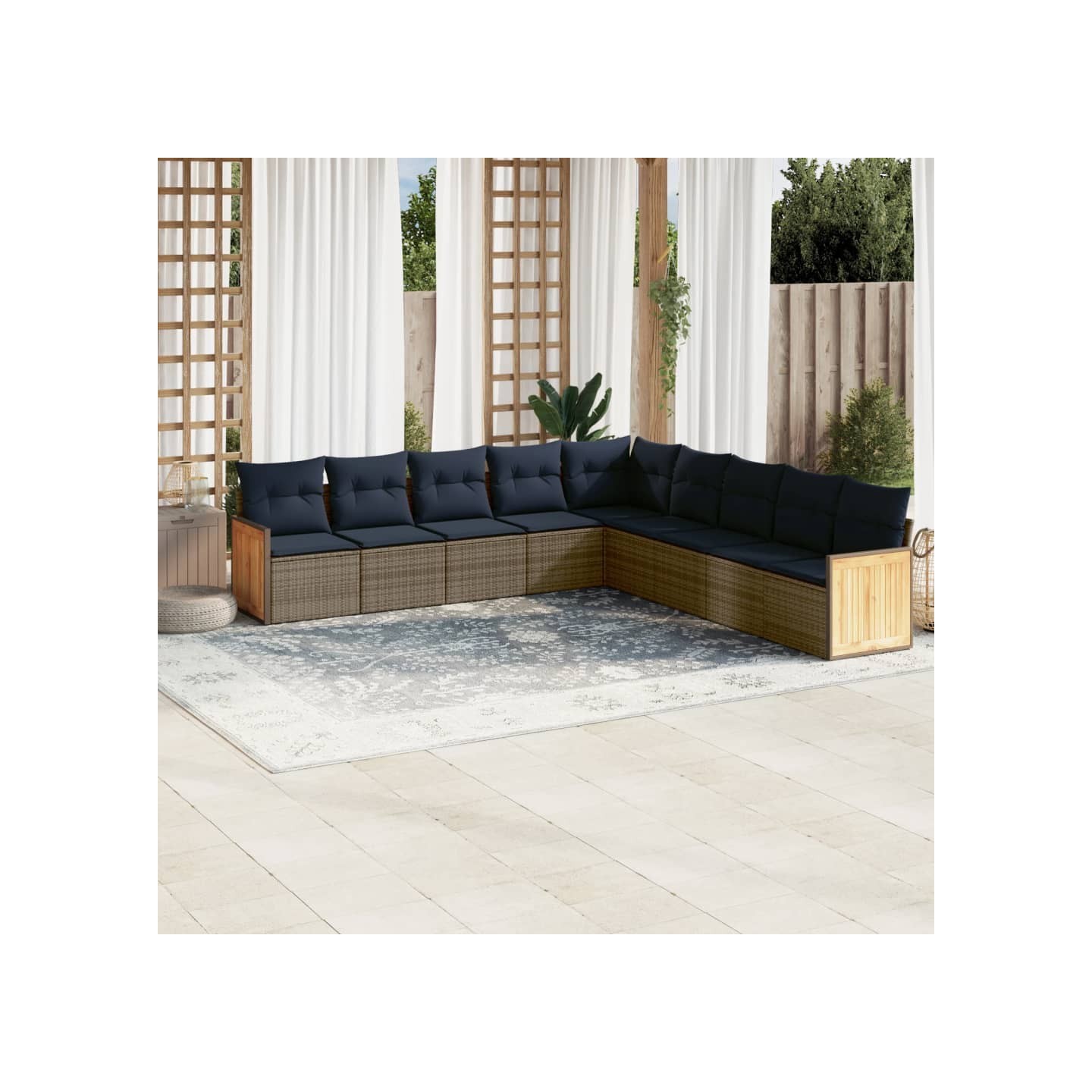 Ensemble de canapé de jardin 9 pcs avec coussins gris résine tressée