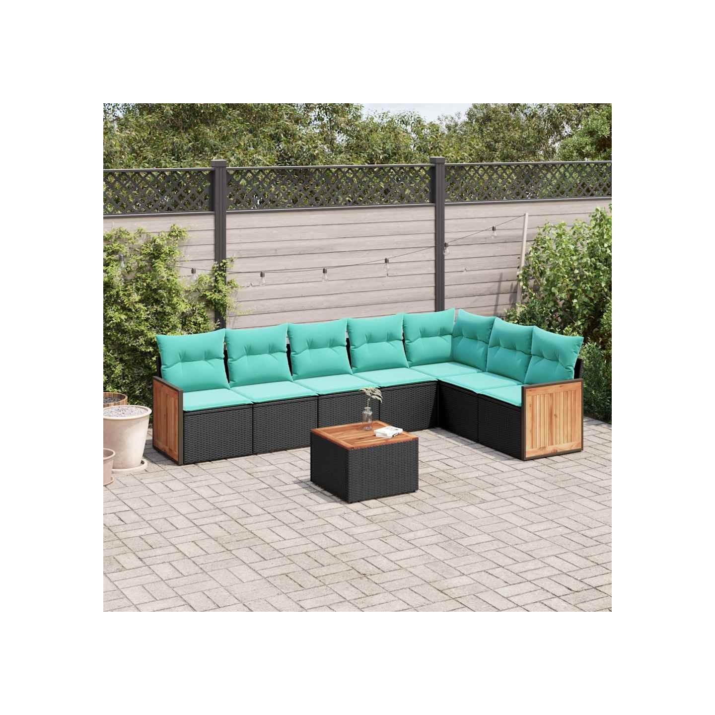 Ensemble de canapé de jardin 8 pcs avec coussins noir résine tressée