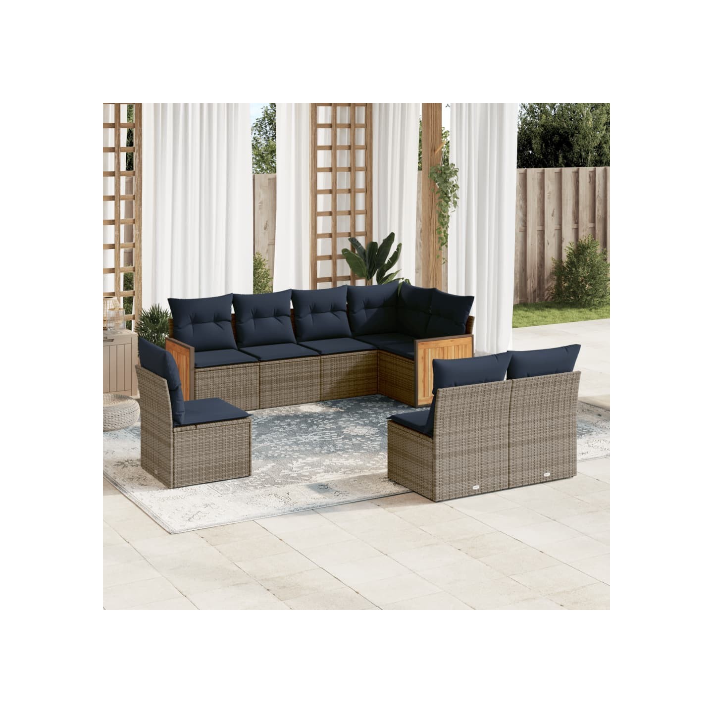 Ensemble de canapé de jardin 8 pcs avec coussins gris résine tressée