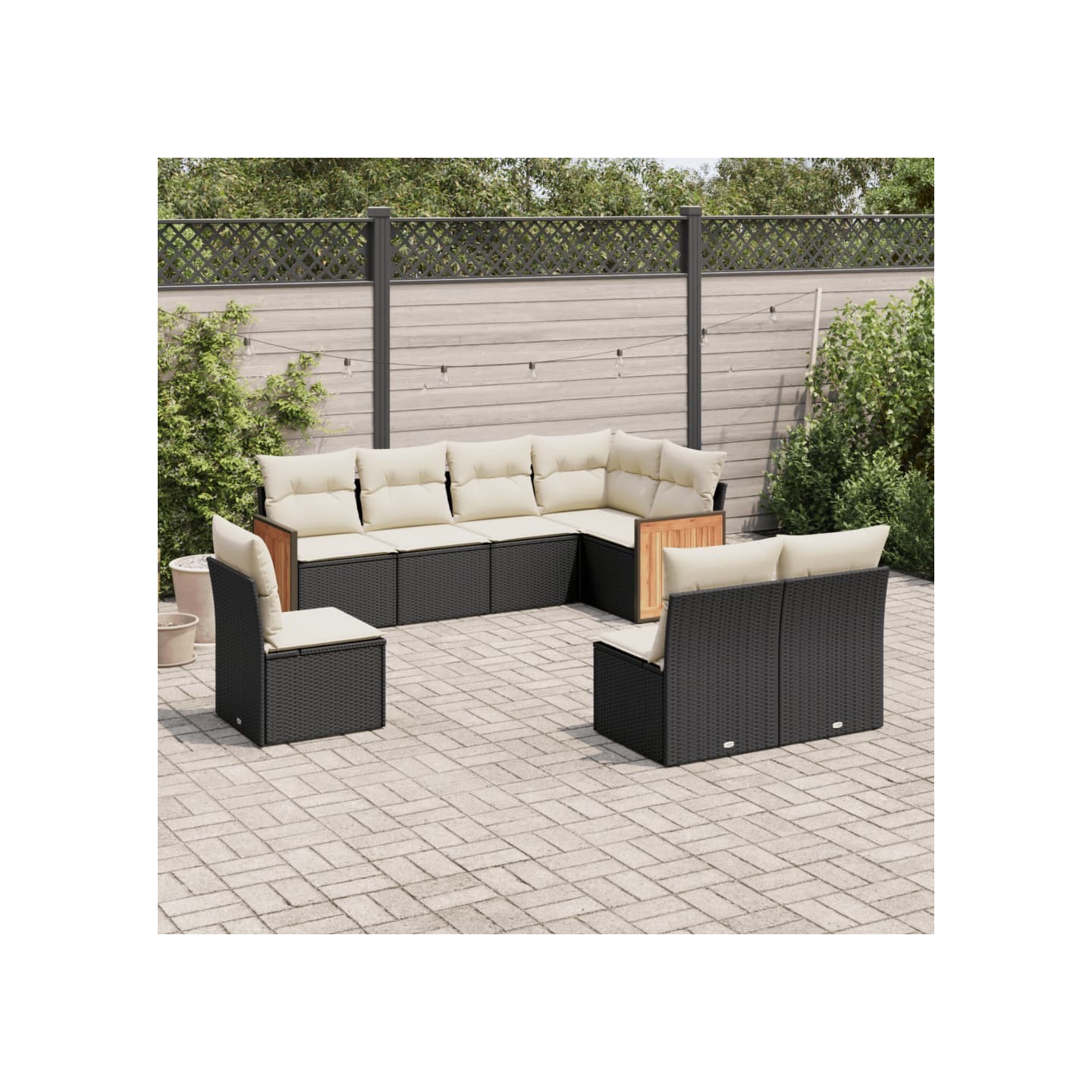 Salon de jardin 8 pcs avec coussins noir résine tressée