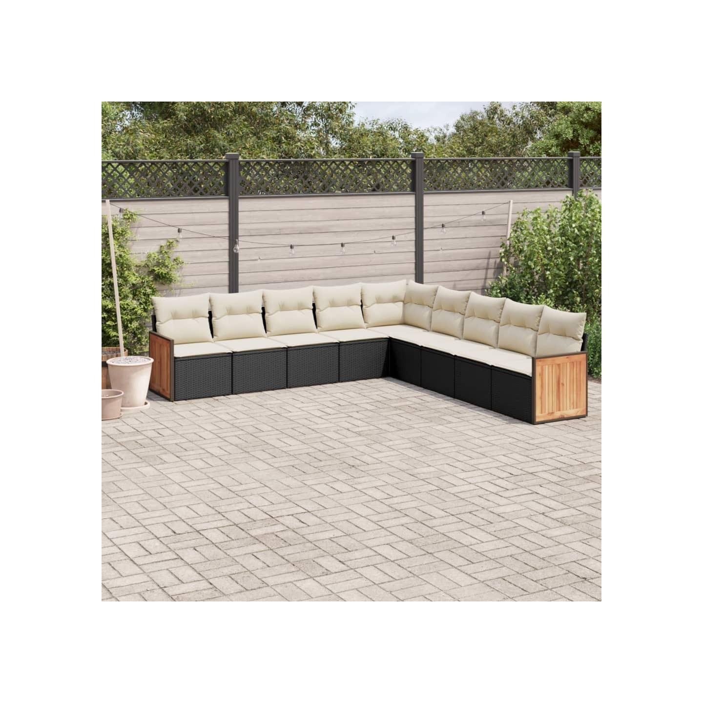 Salon de jardin 9 pcs avec coussins noir résine tressée