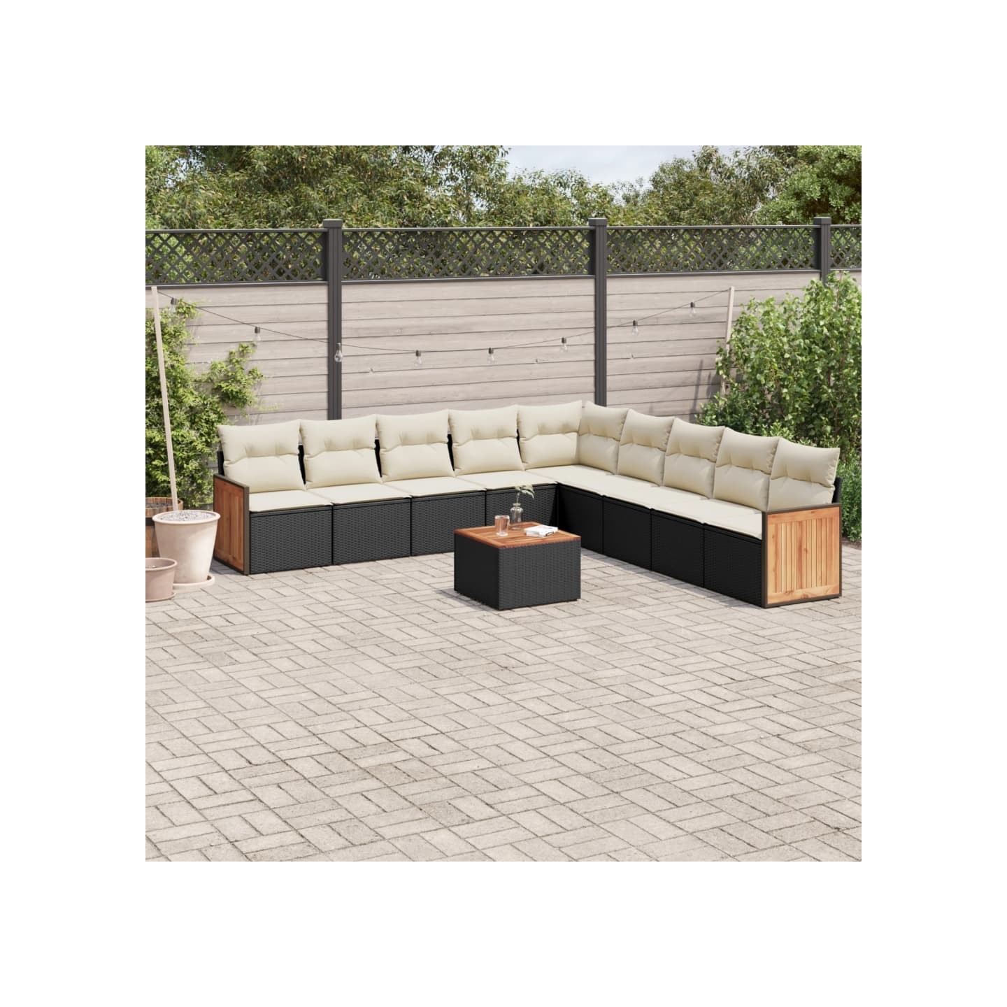 Salon de jardin 10 pcs avec coussins noir résine tressée