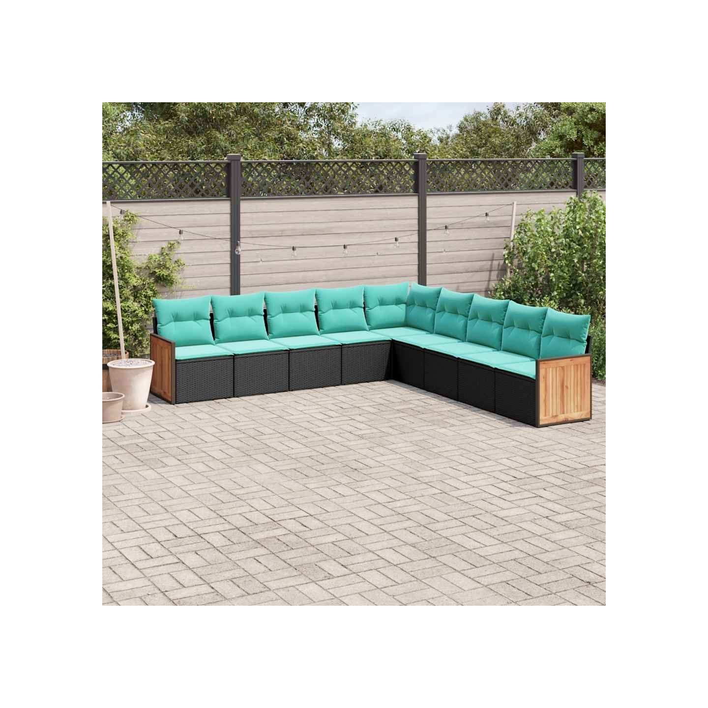 Salon de jardin 9 pcs avec coussins noir résine tressée