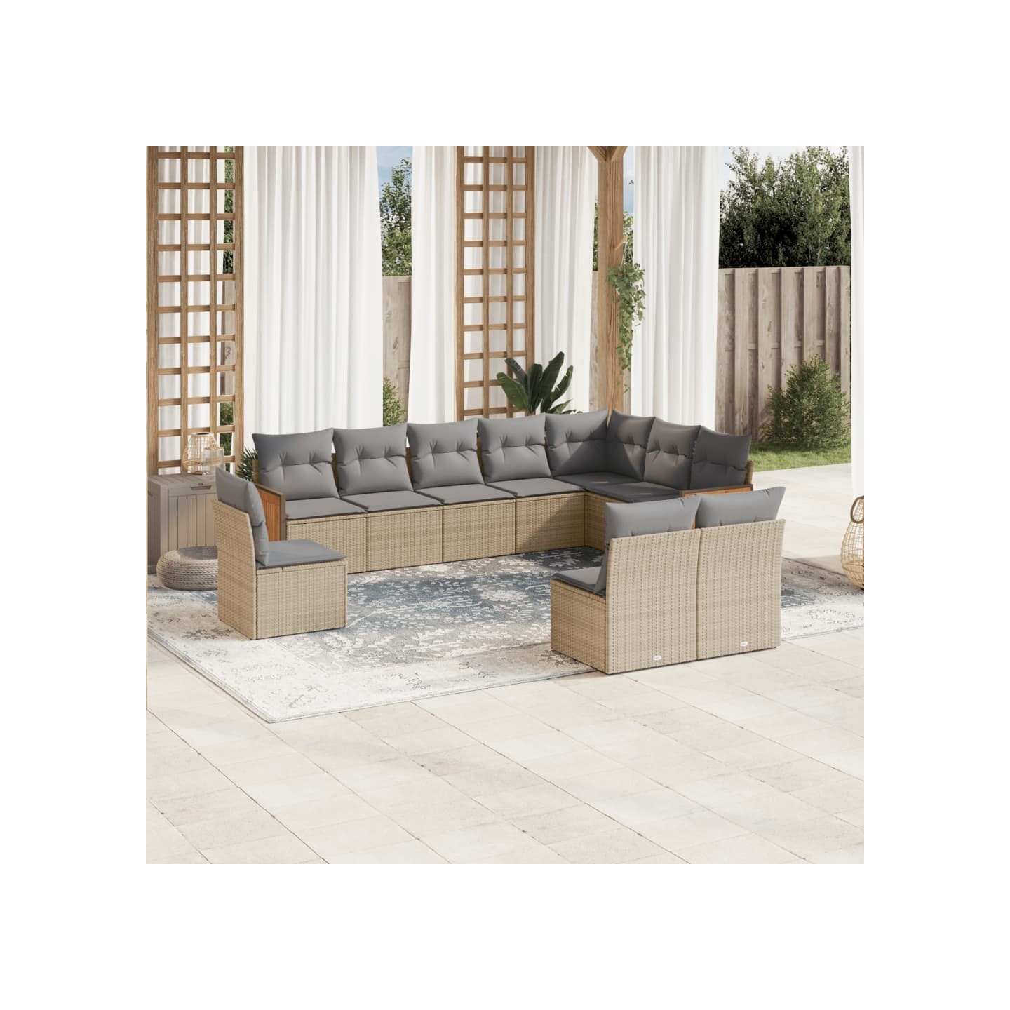 Salon de jardin avec coussins 10 pcs beige résine tressée
