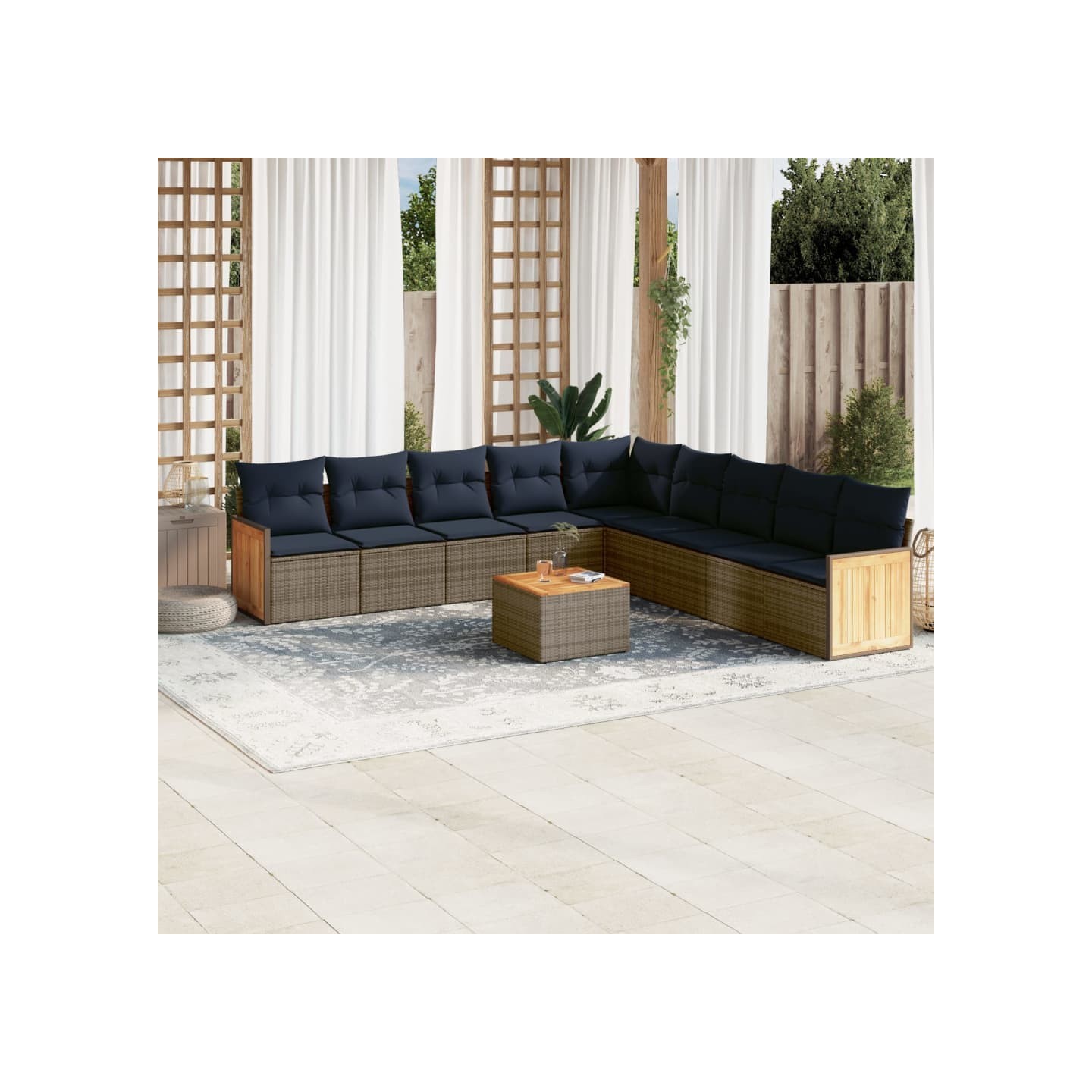 Ensemble de canapé de jardin 10 pcs avec coussins gris