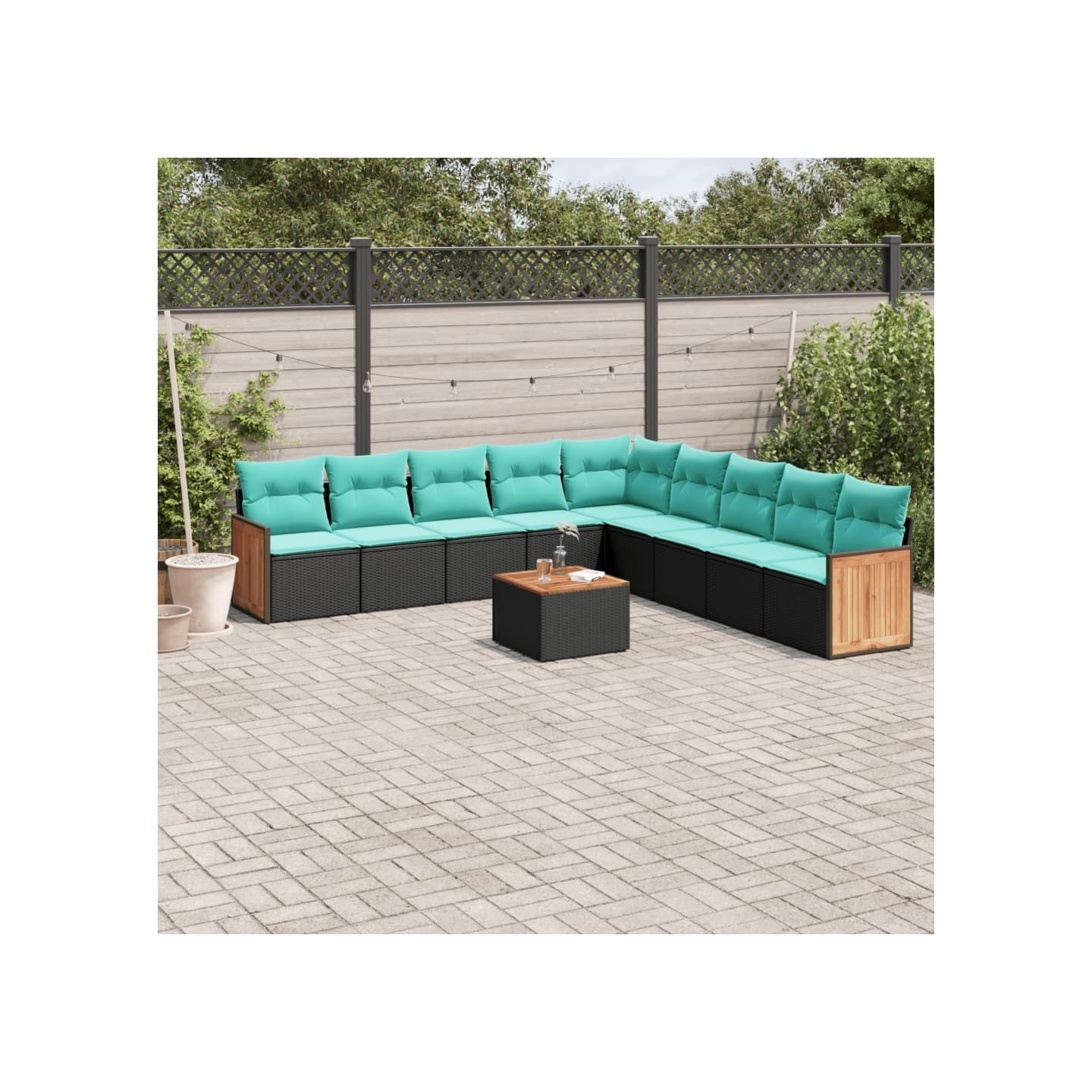 Ensemble de canapé de jardin 10 pcs avec coussins noir