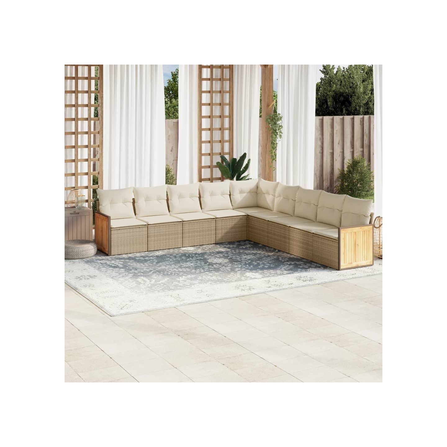 Salon de jardin avec coussins 9 pcs beige résine tressée
