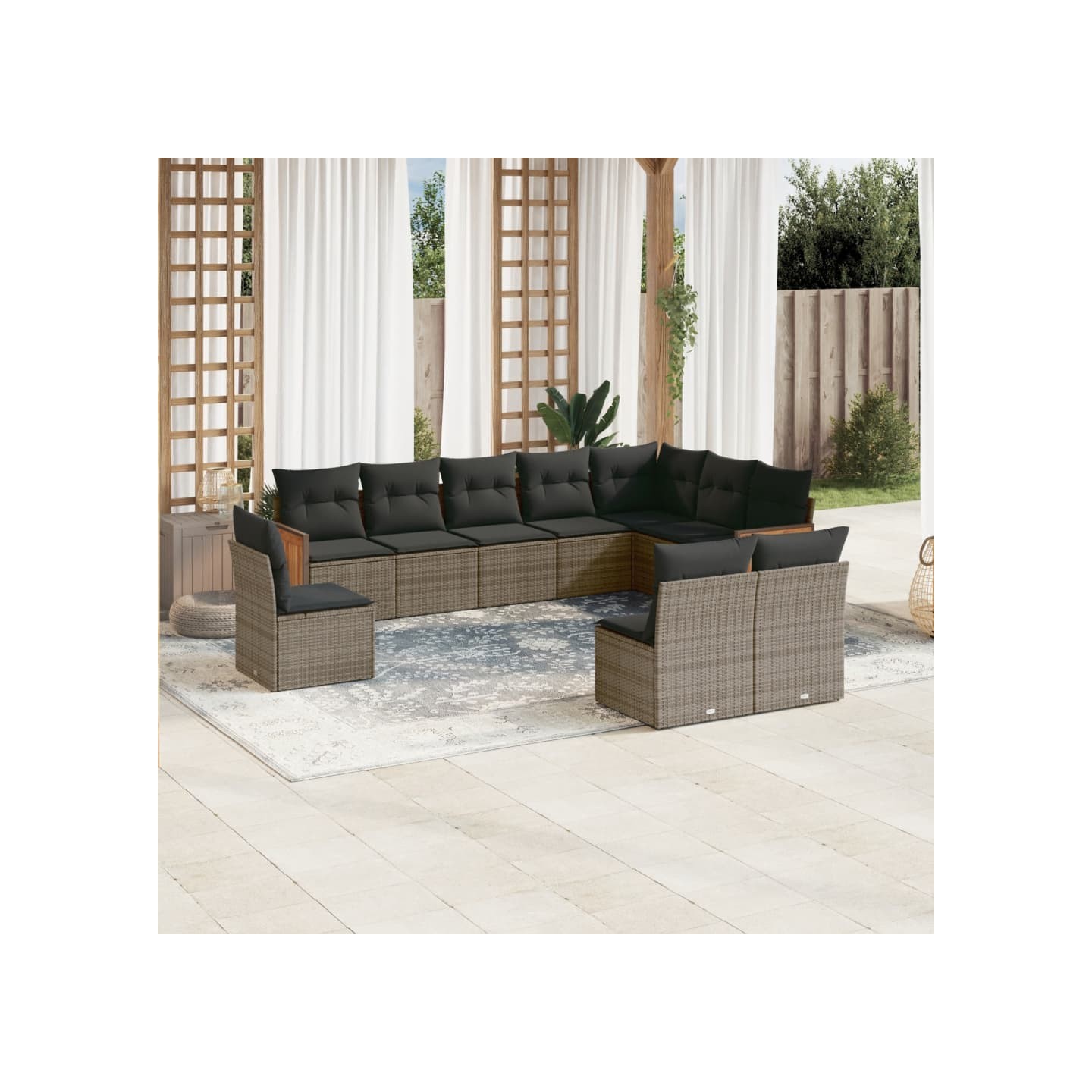Salon de jardin avec coussins 10 pcs gris résine tressée