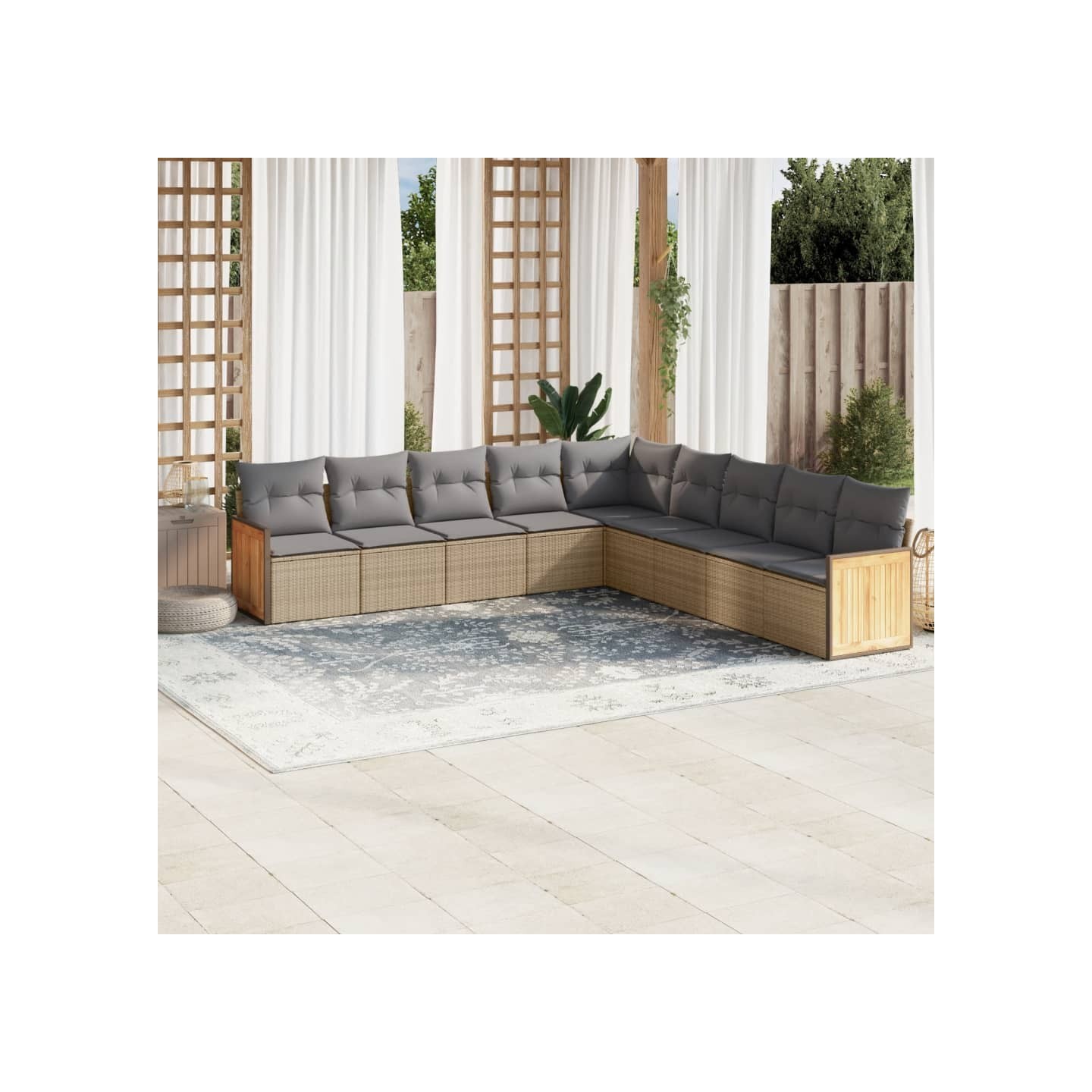 Salon de jardin avec coussins 9 pcs beige résine tressée