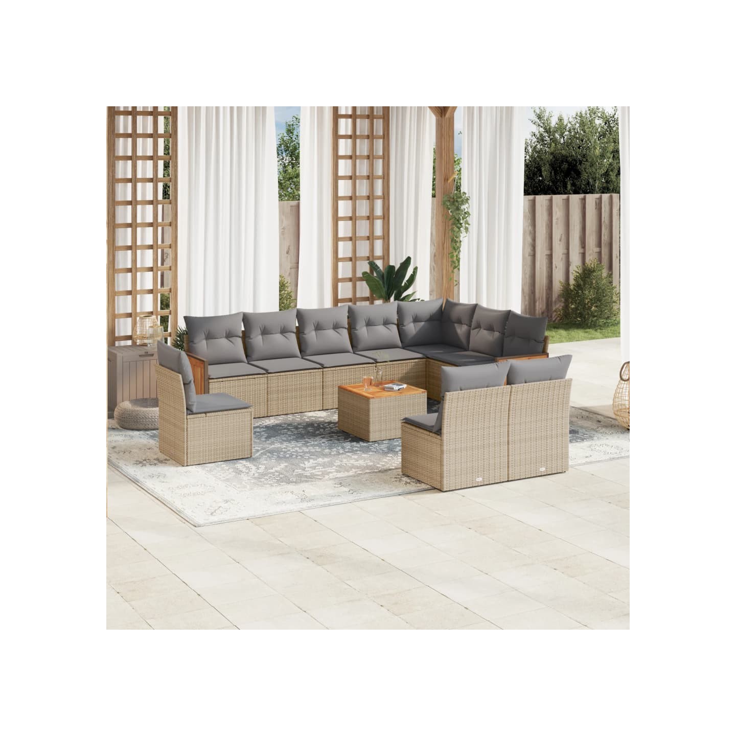 Salon de jardin 11 pcs avec coussins beige résine tressée