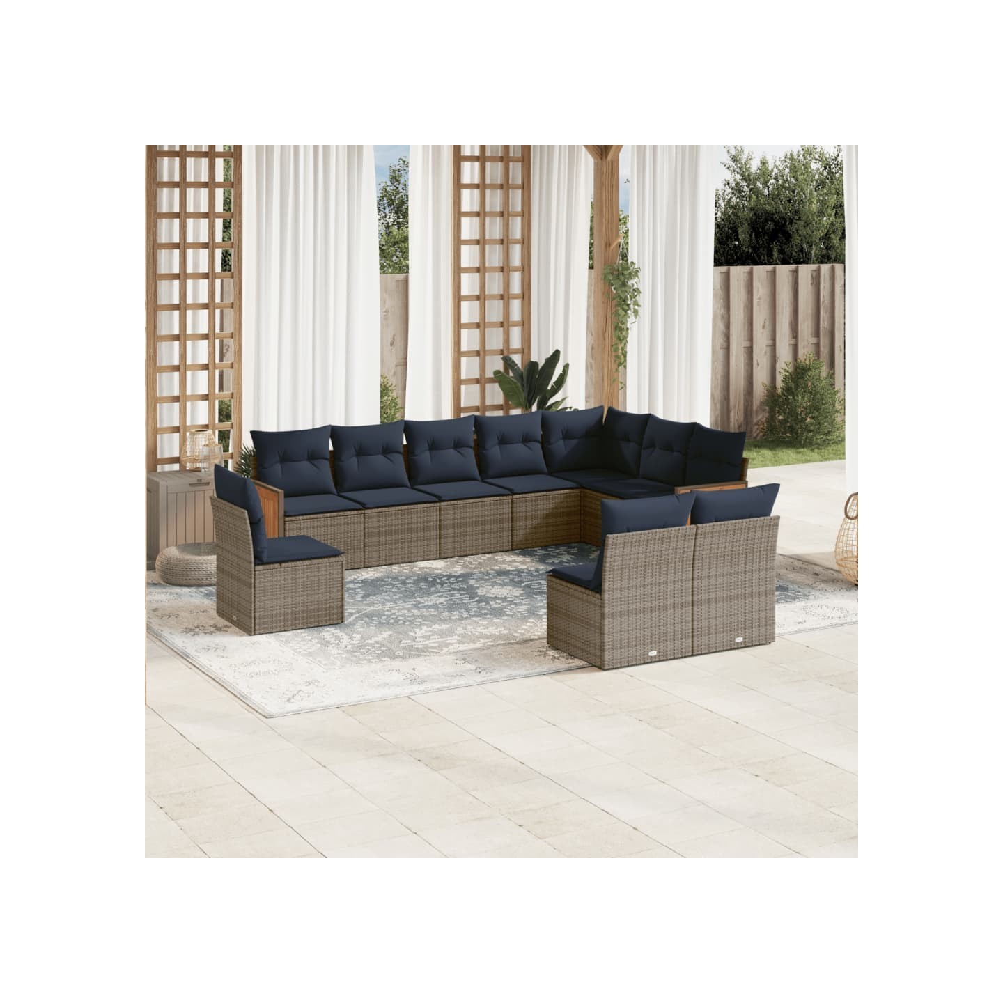 Ensemble de canapé de jardin 10 pcs avec coussins gris