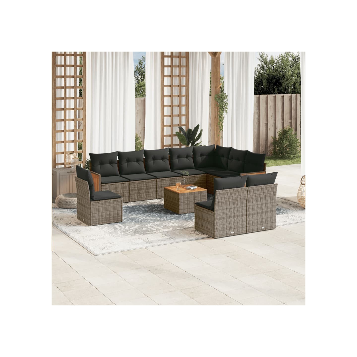 Salon de jardin 11 pcs avec coussins gris résine tressée