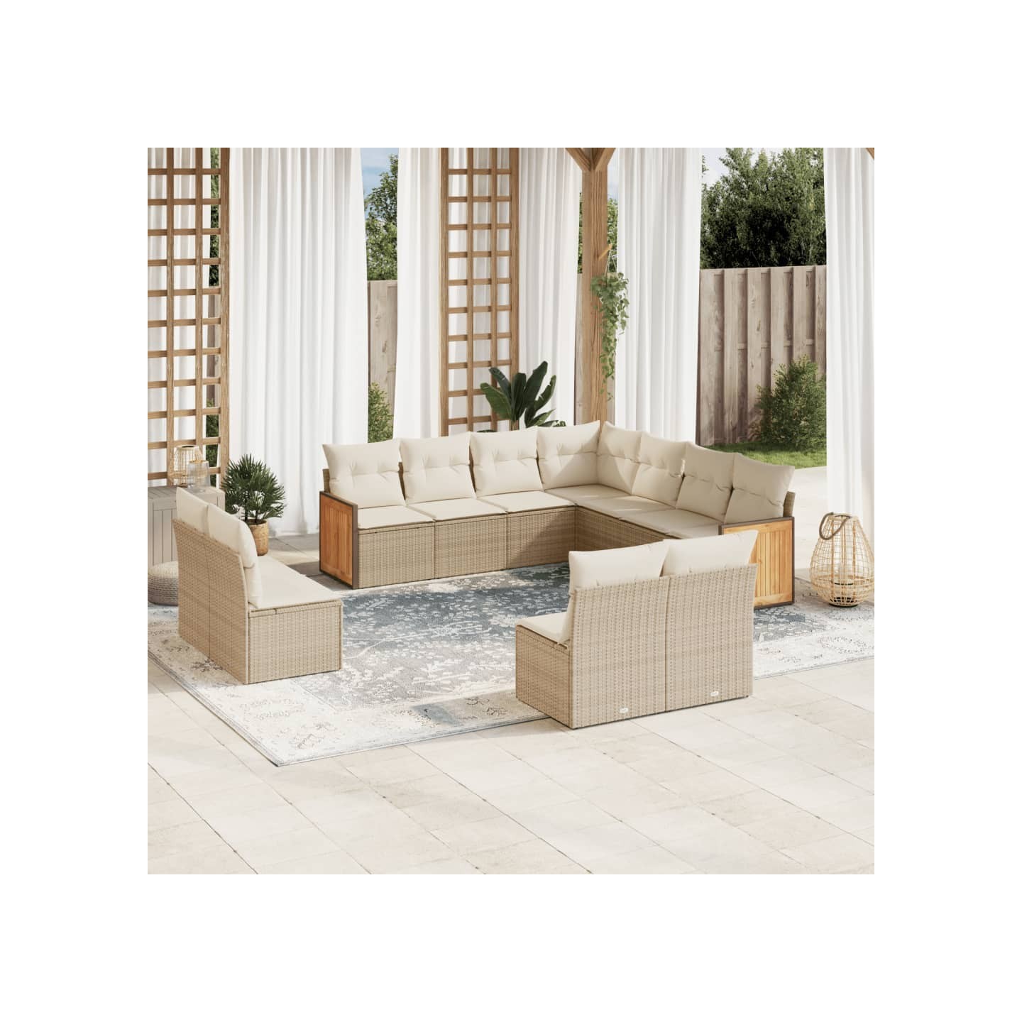 Salon de jardin 11 pcs avec coussins beige résine tressée