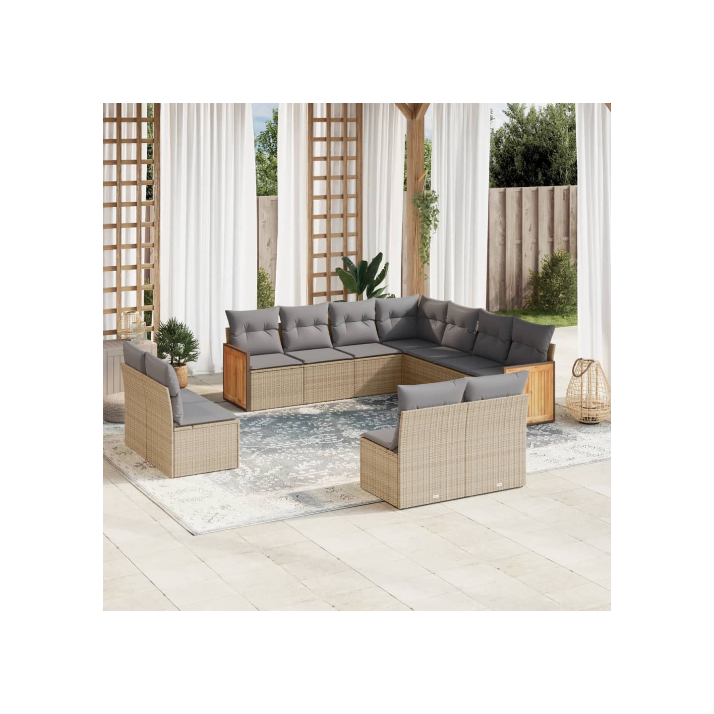 Salon de jardin 11 pcs avec coussins beige résine tressée