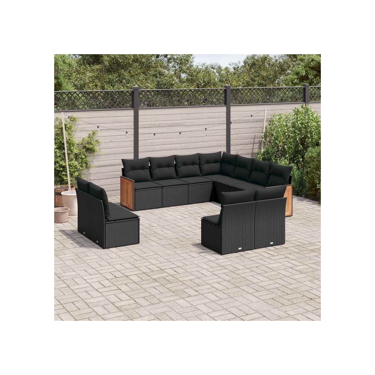 Salon de jardin 11 pcs avec coussins noir résine tressée