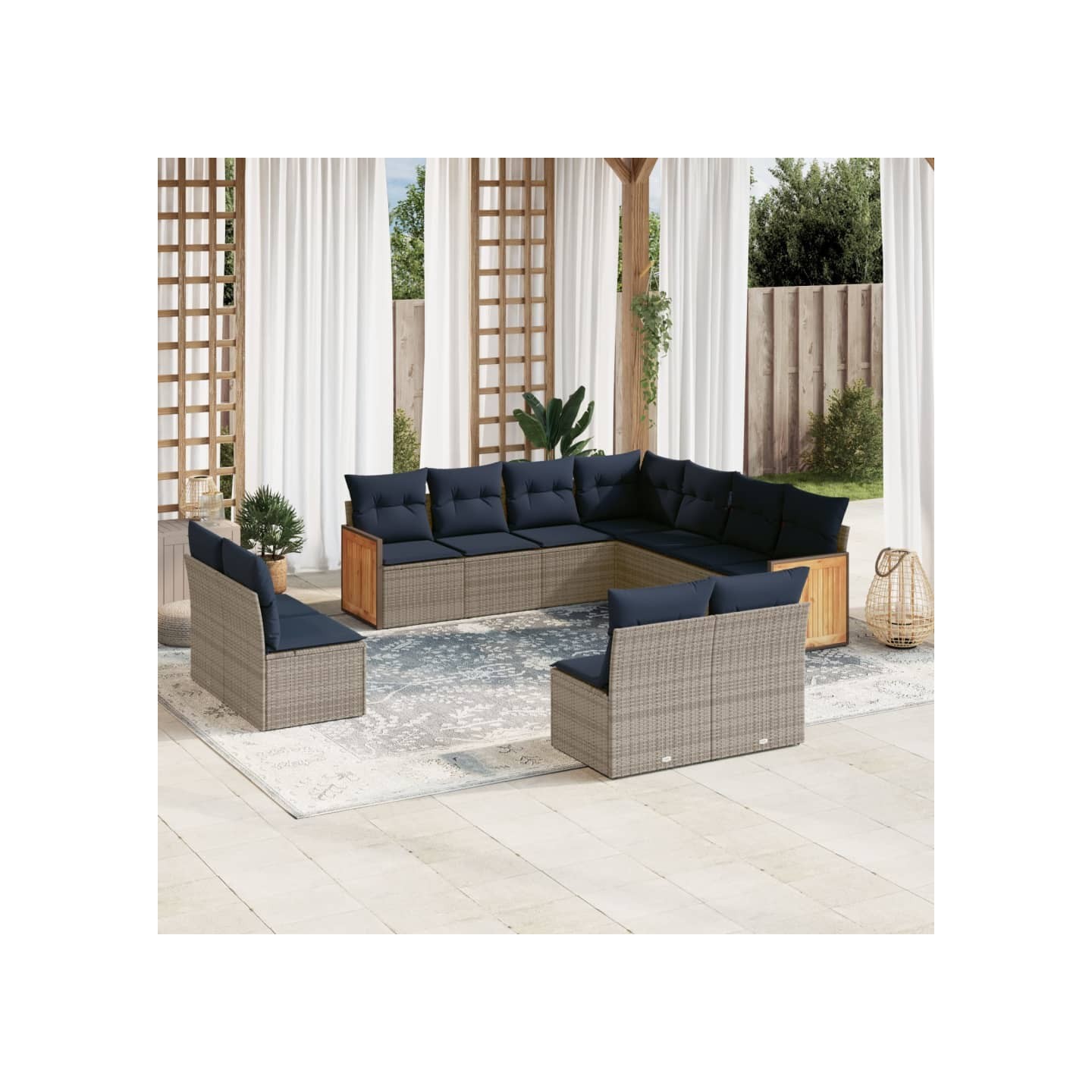 Ensemble de canapé de jardin 11 pcs avec coussins gris