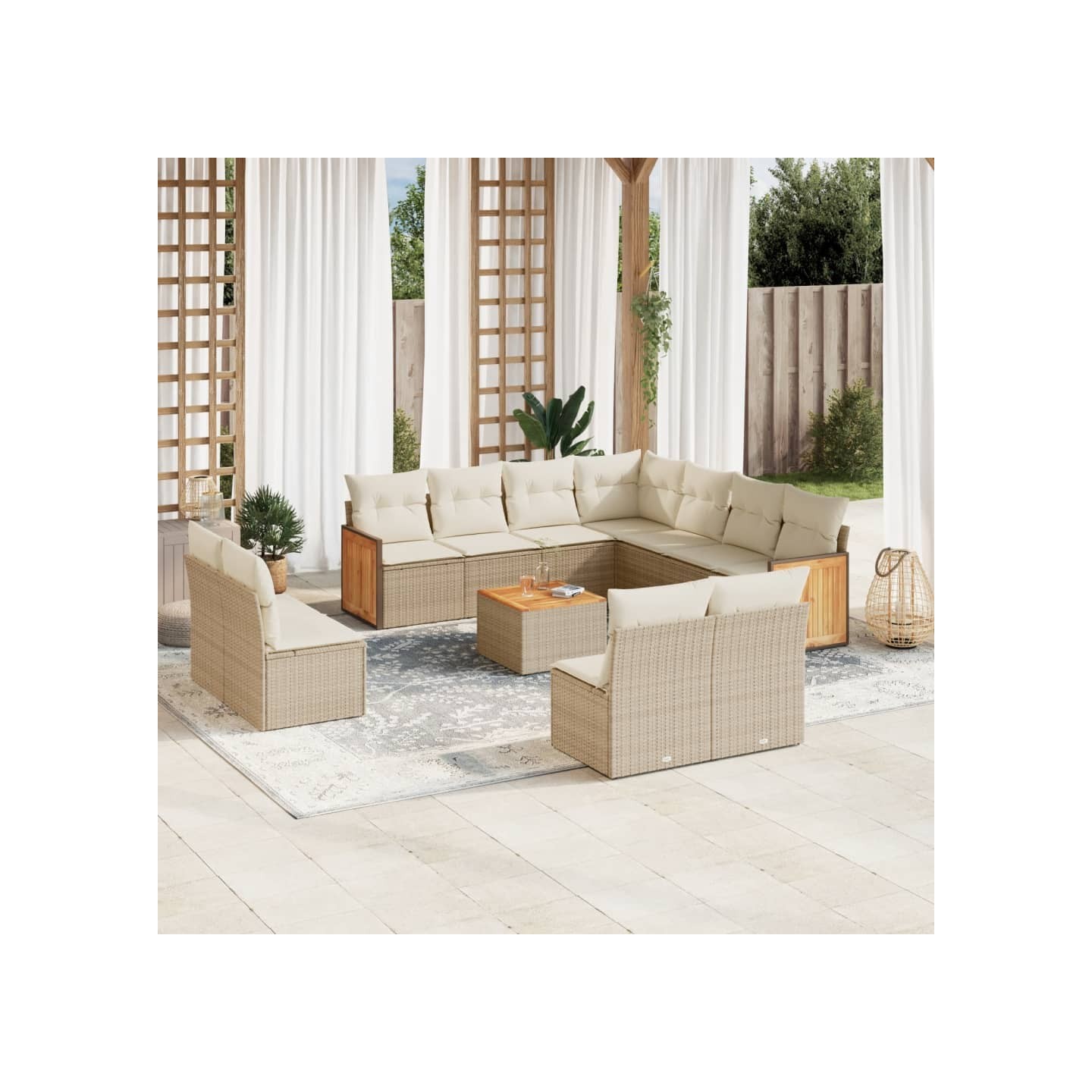 Salon de jardin avec coussins 12 pcs beige résine tressée
