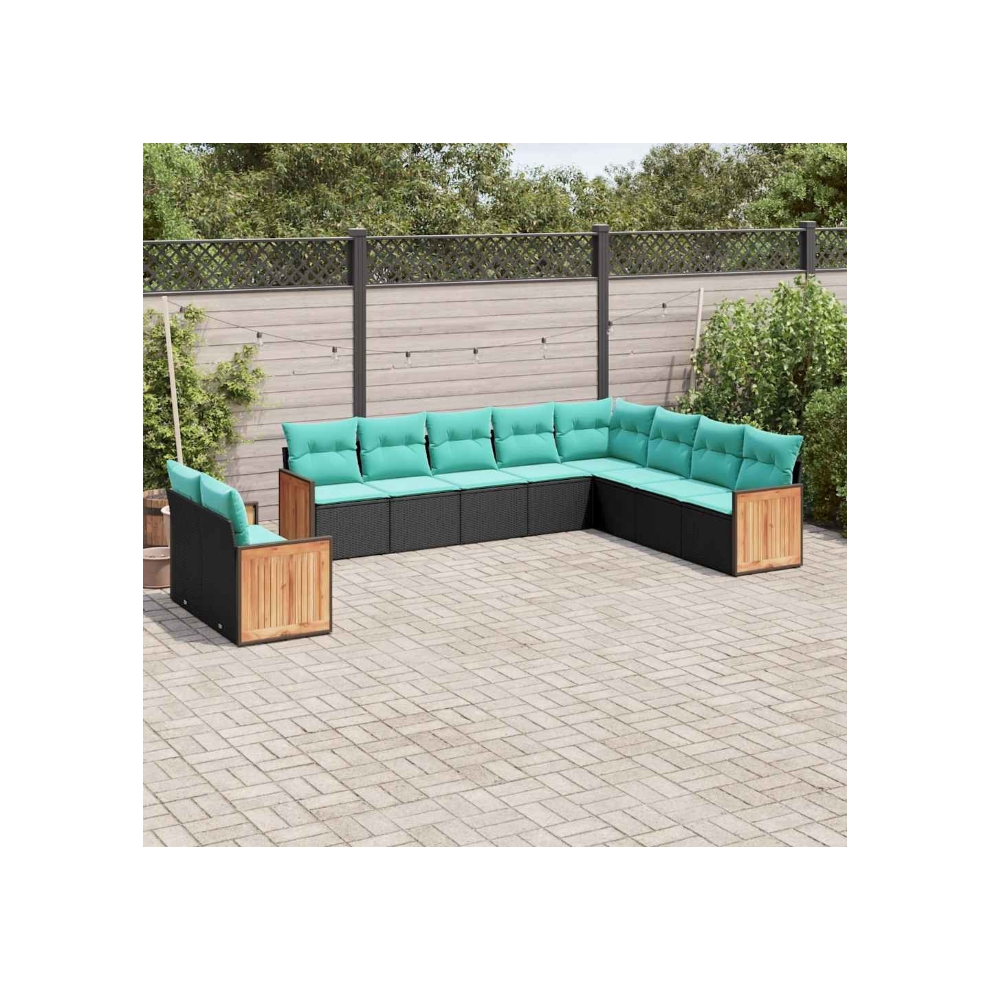 Salon de jardin 10 pcs avec coussins noir résine tressée