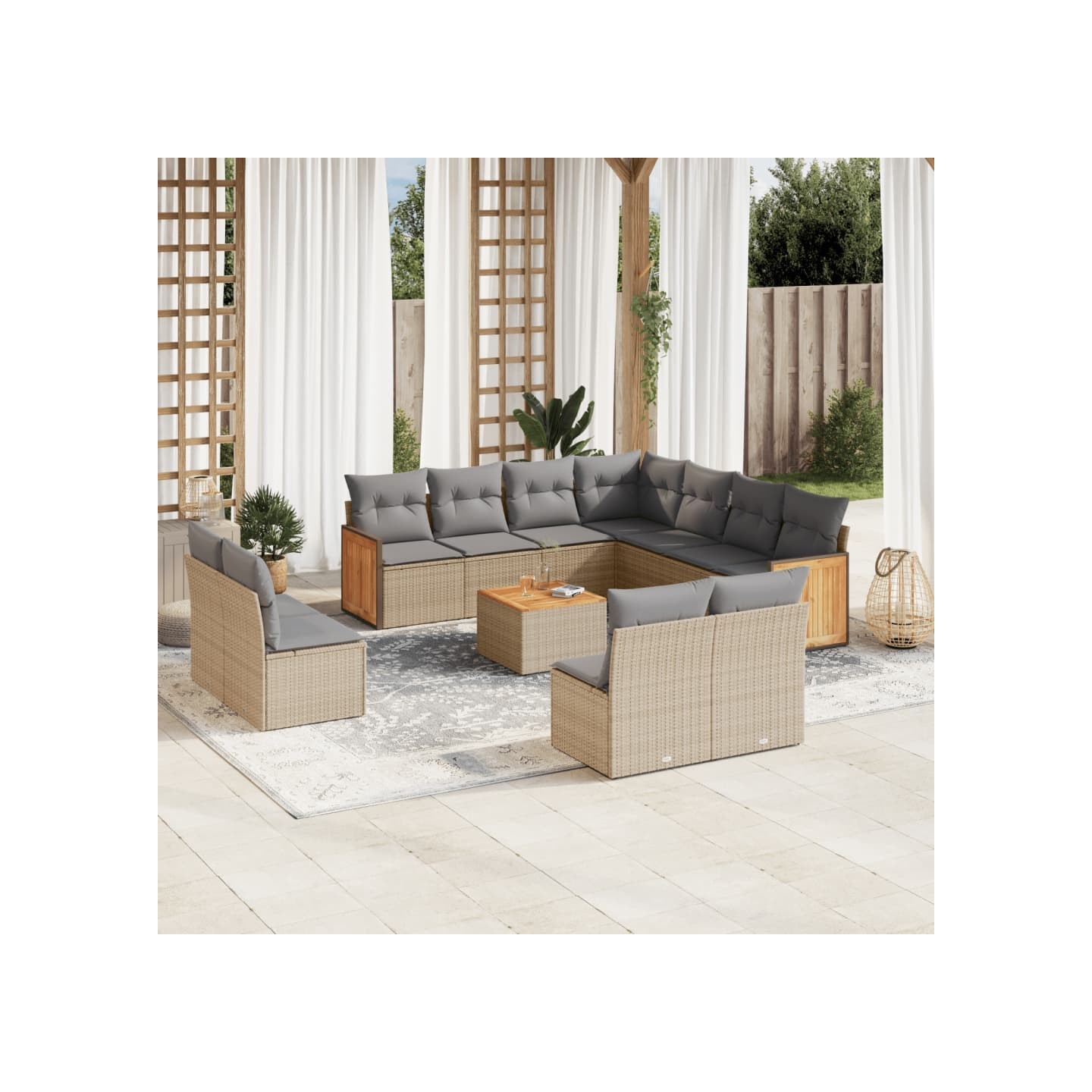 Salon de jardin avec coussins 12 pcs beige résine tressée